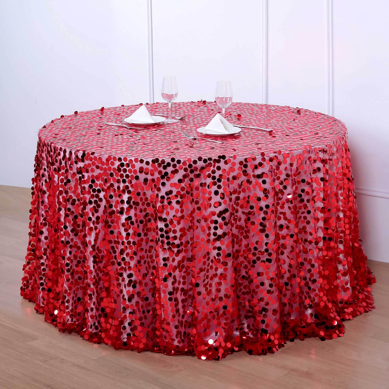 Sequin 120 Round Tablecloth Red - Seamless Big Payette Design Table Cover