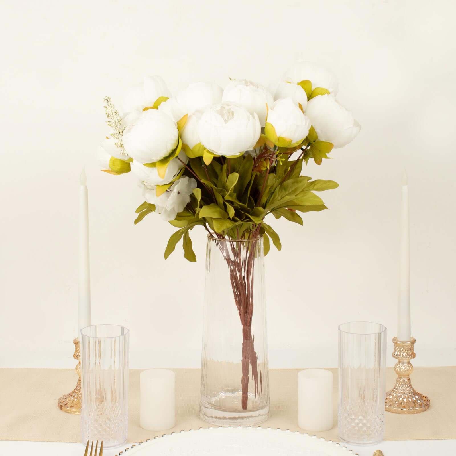 2 Pack 19 White Artificial Peony Flower Wedding Bouquets, Faux Silk Flower Arrangements