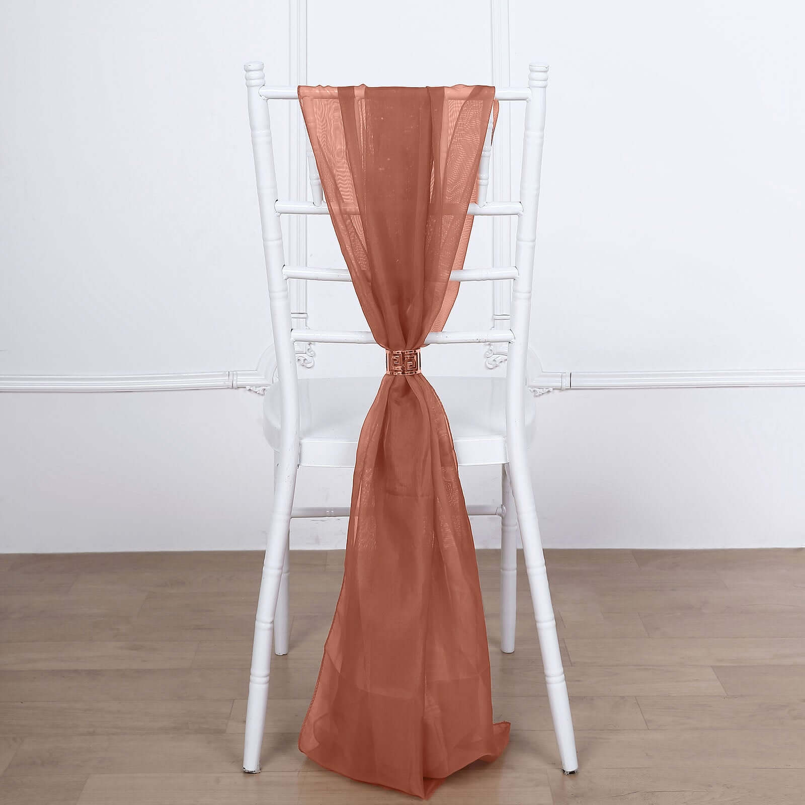 5 Pack Premium Chiffon Chair Sashes Terracotta (Rust) - Soft & Lightweight Designer Chair Bows 22x78