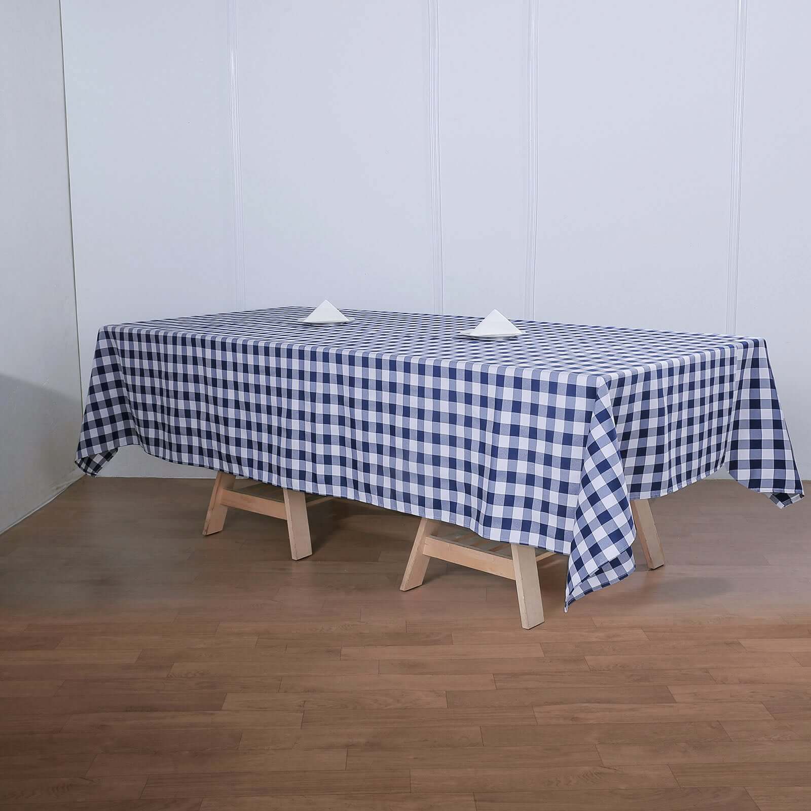 Polyester 60x126 Rectangle Tablecloth White/Navy Blue - Buffalo Plaid Checkered Table Cover