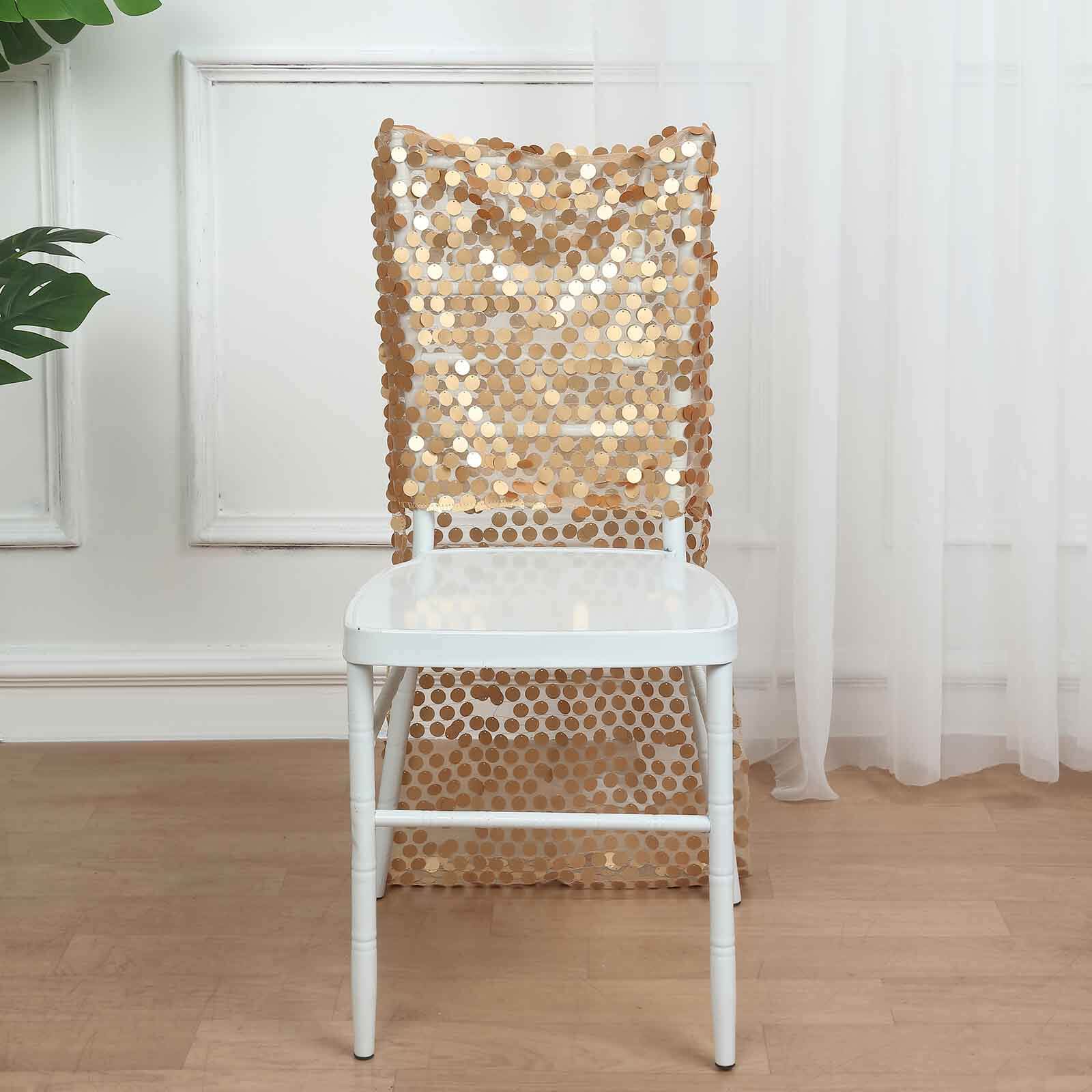 Sequin Chair Slipcover Big Payette Design for Chiavari Chairs Matte Champagne - Glittering Chair Back Cover