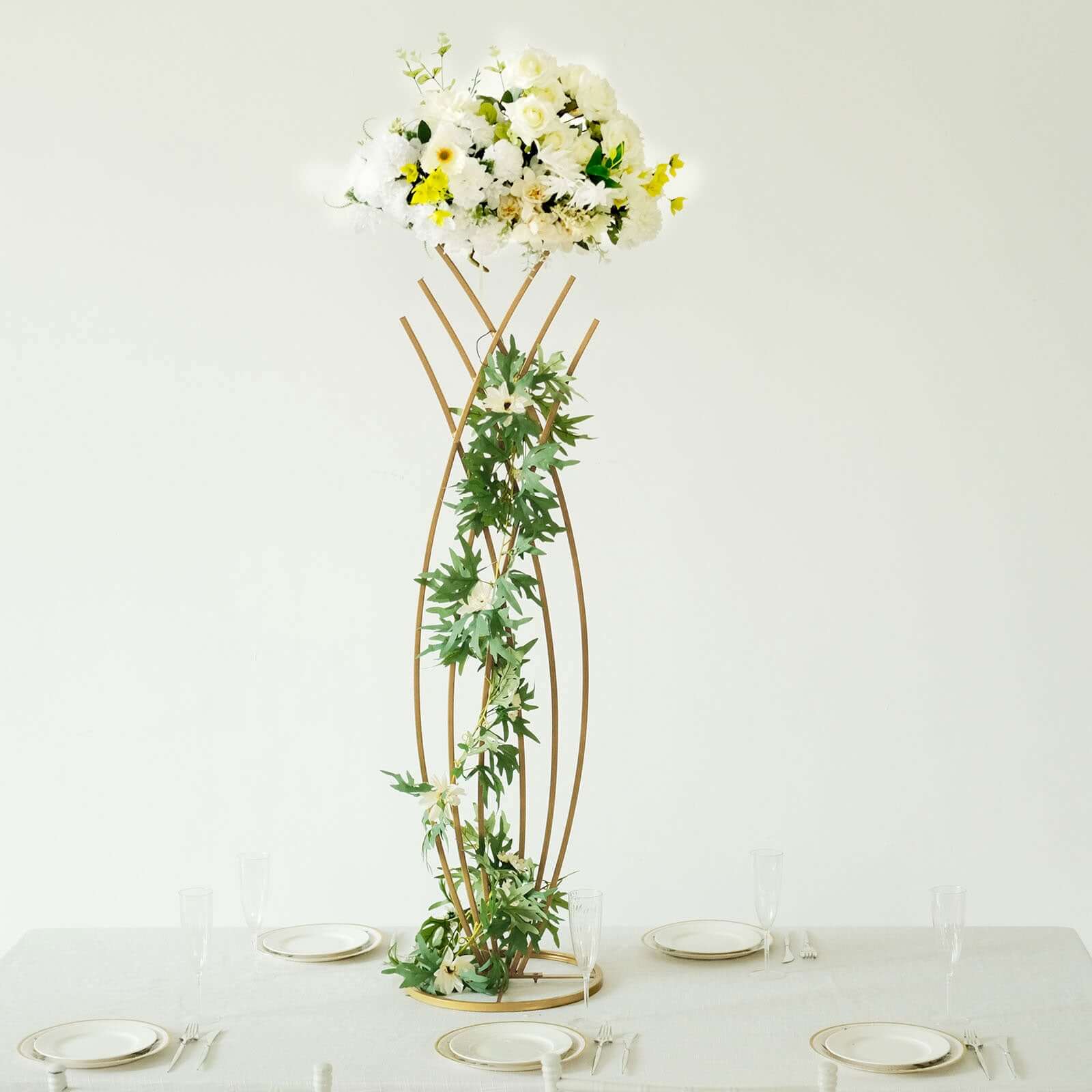 4ft Tall Gold Metal Wired Mermaid Tail Flower Frame Stand, Floral Display Wedding Centerpiece