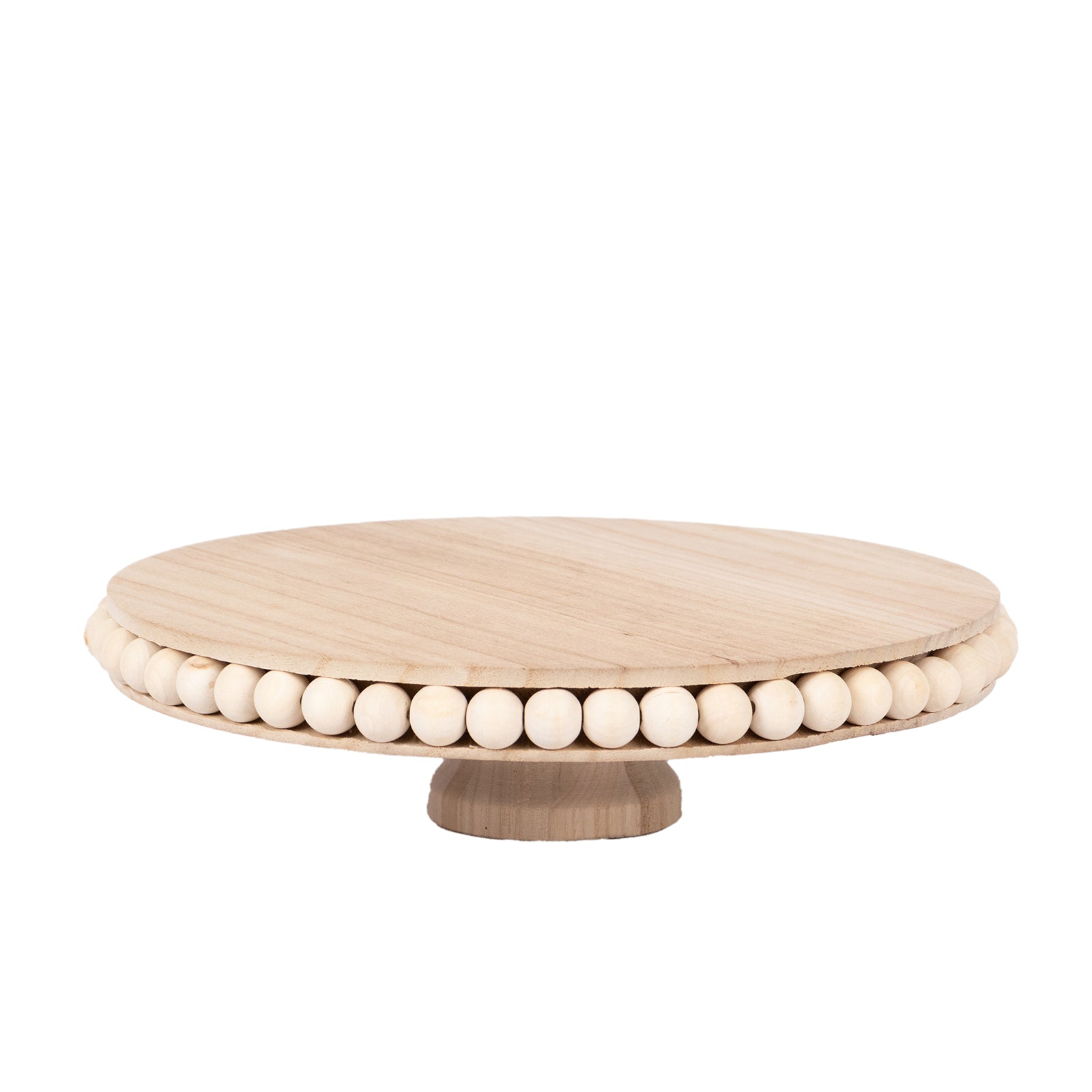 Wooden Pedestal Cake Stand Round Rustic Design with Beaded Edge Natural - Farmhouse Cupcake Holder Serving Tray 12