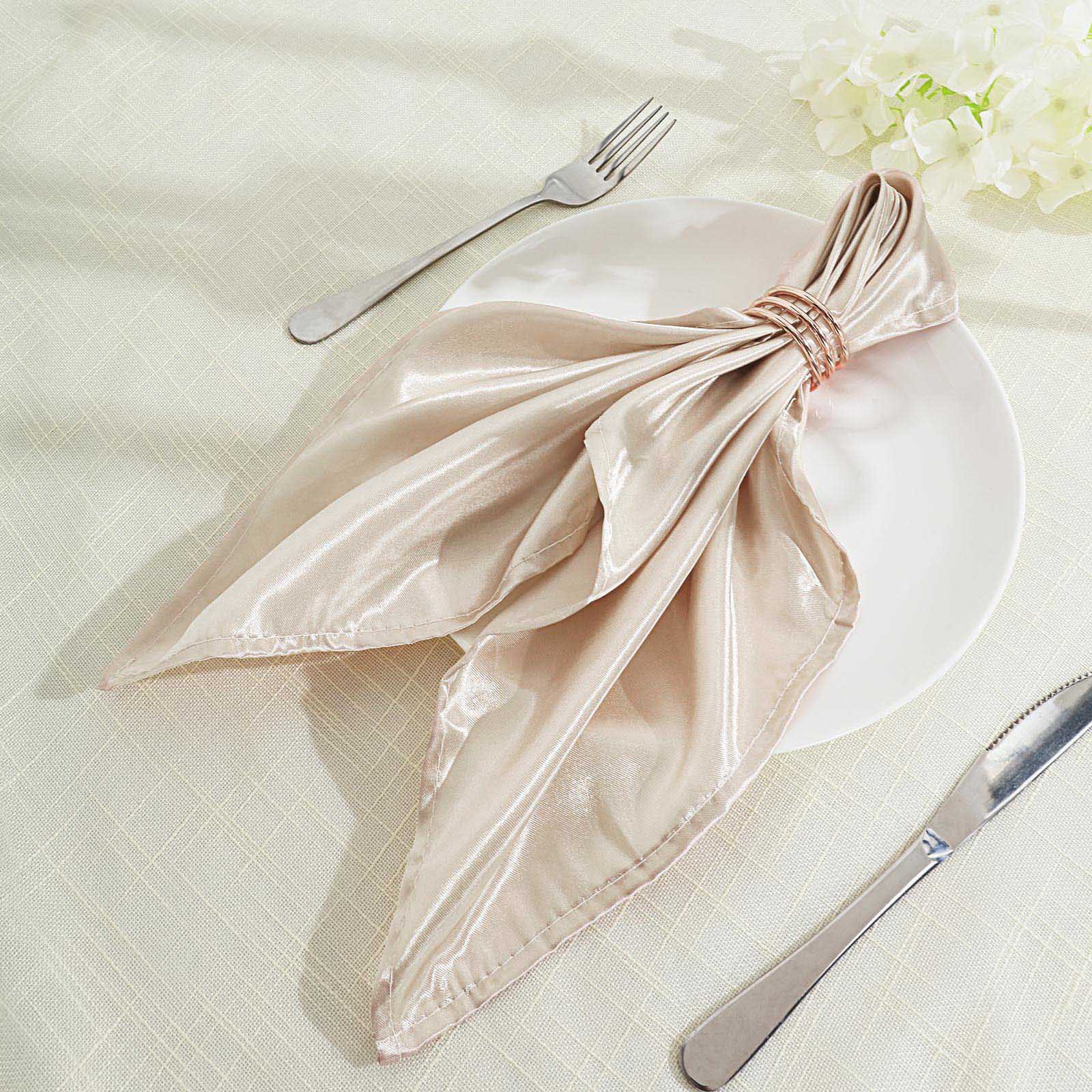 5 Pack Satin 20x20 Napkins Beige - Luxurious Shine & Smooth Dinner Napkins