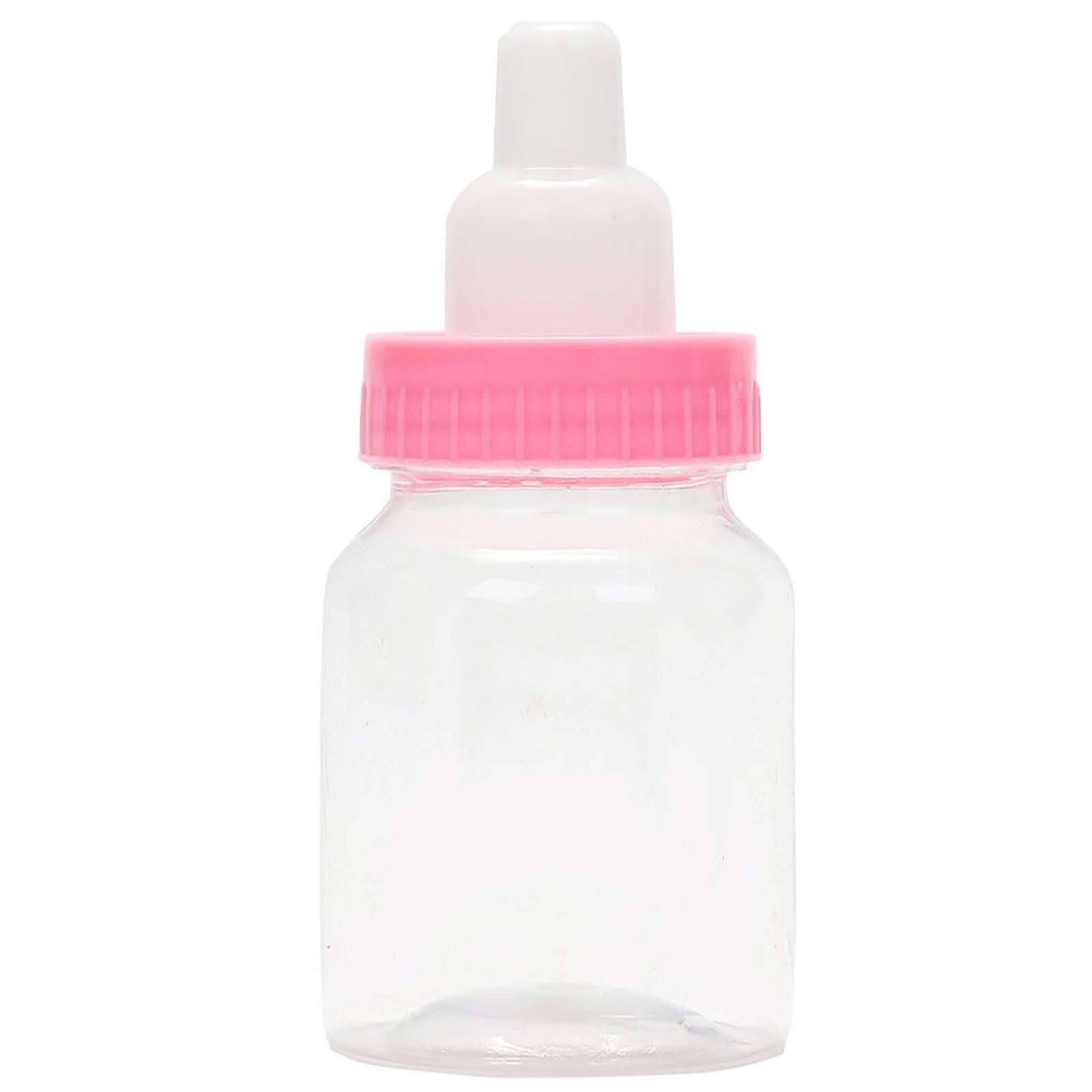 12-Pack Fillable Mini Candy Container in Baby Bottle Style Clear/Pink - Candy Treat Favor Boxes for Baby Showers 3.5