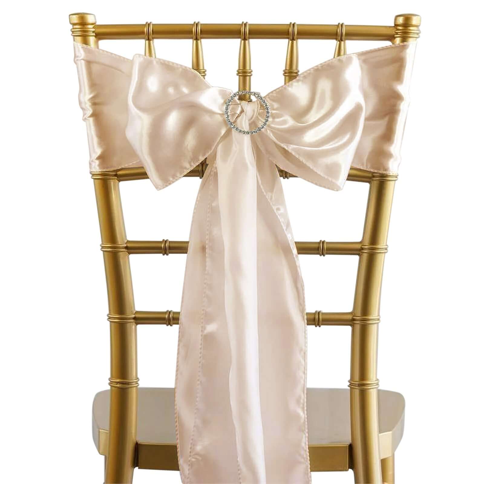 5 Pack Satin Chair Sashes Beige - Durable Chair Bows with Shiny Finish 6x106