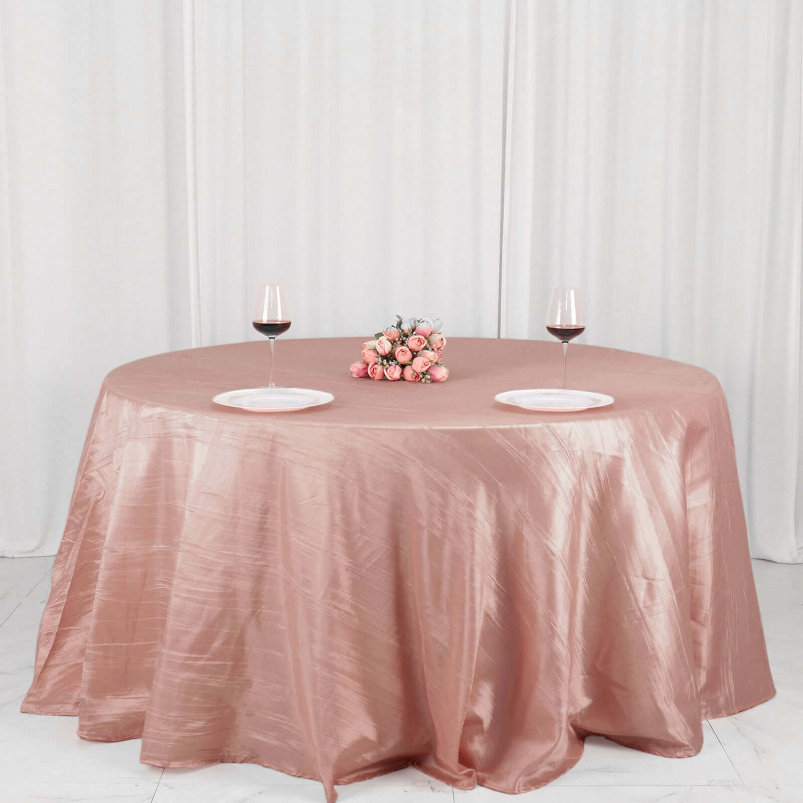 Taffeta 132 Round Tablecloth Dusty Rose - Seamless Accordion Crinkle Table Cover