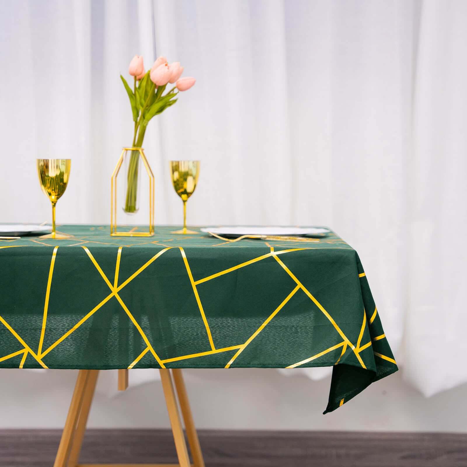 Polyester 54x54 Table Overlay Square Tablecloth Hunter with Gold Foil Geometric Pattern - Wrinkle-Resistant & Durable Table Topper