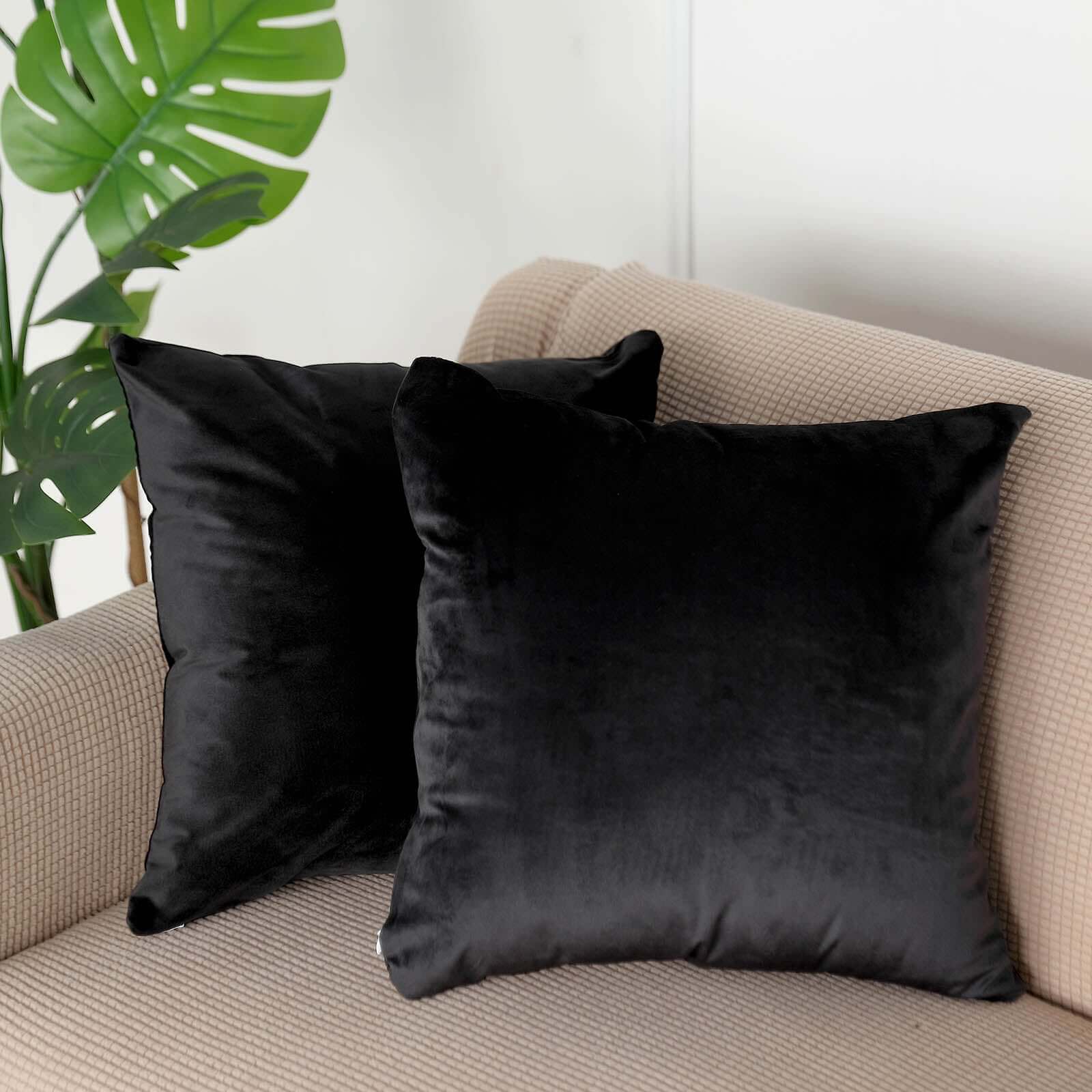 2 Pack 18 Black Soft Velvet Square Throw Pillow Cover