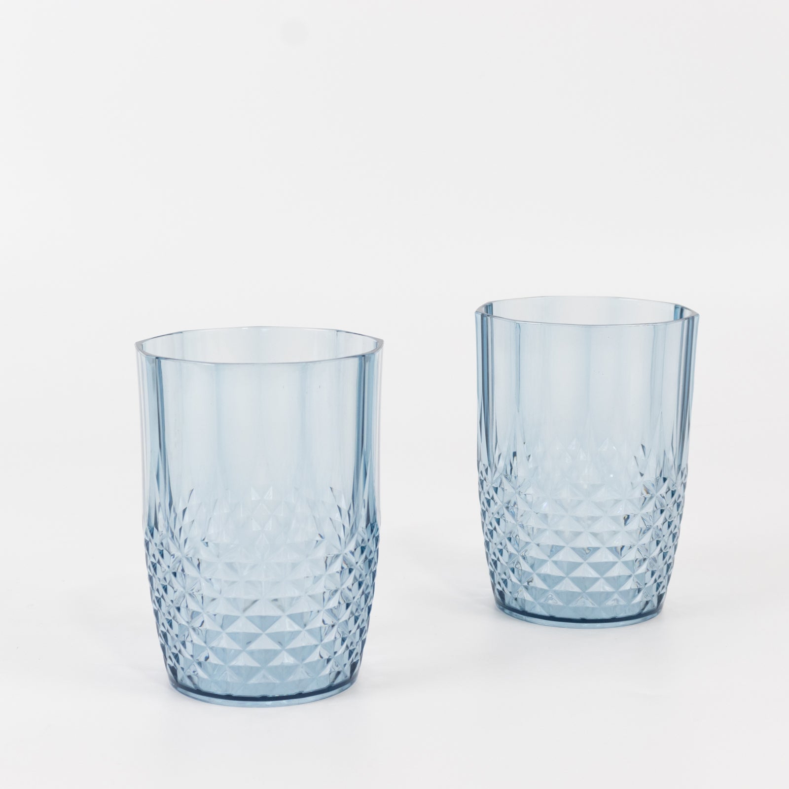 6-Pack Plastic Short Tumblers Dusty Blue Transparent Crystal Cut Style - Reusable All-Purpose Glasses 16oz