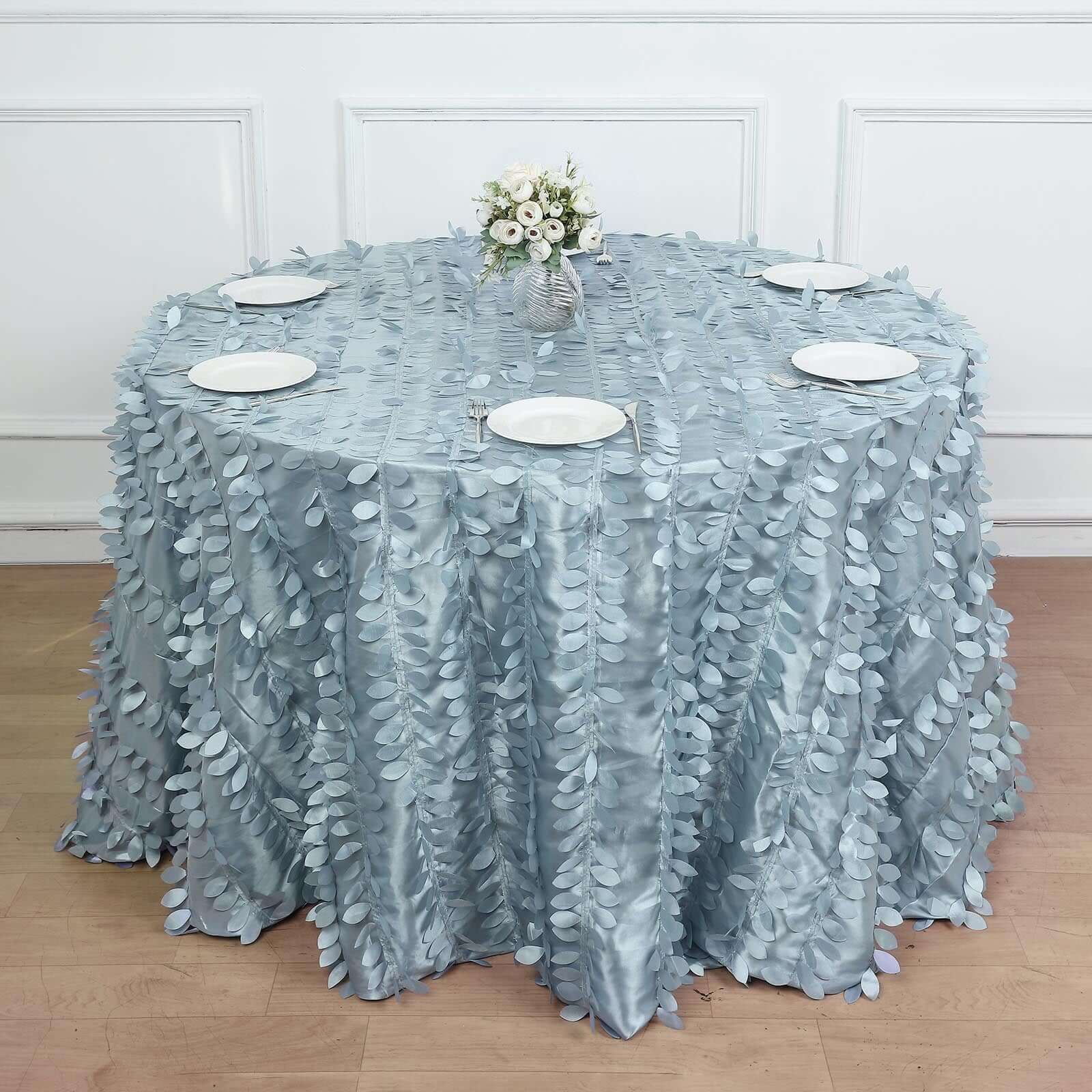 Taffeta 120 Round Tablecloth Dusty Blue | 3D Leaf Petal Design Seamless Table Cover