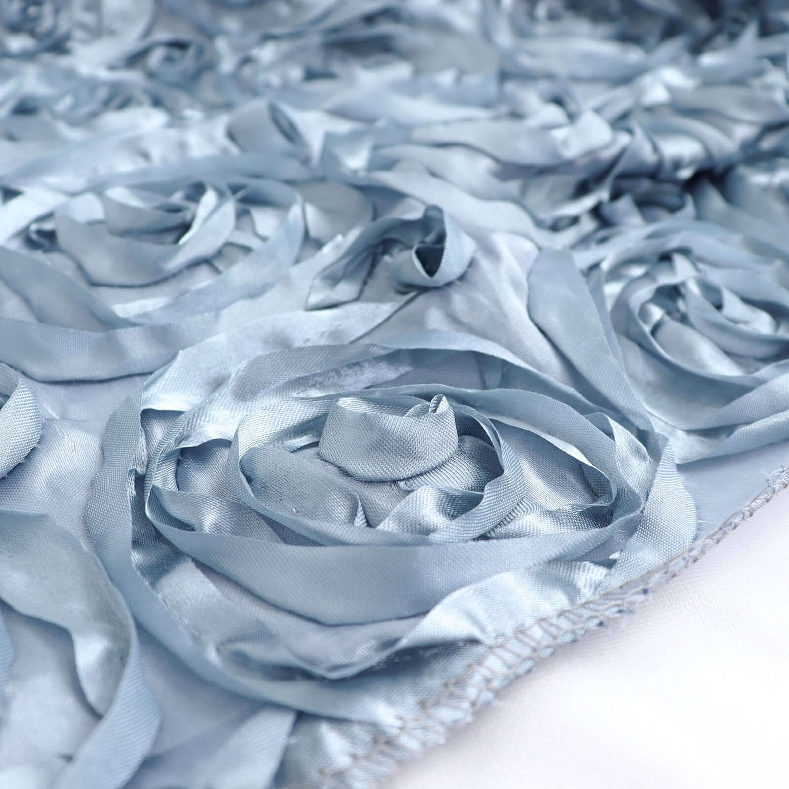 Satin 90x132 Rectangle Tablecloth Dusty Blue - Grandiose 3D Rosette Seamless Table Cover