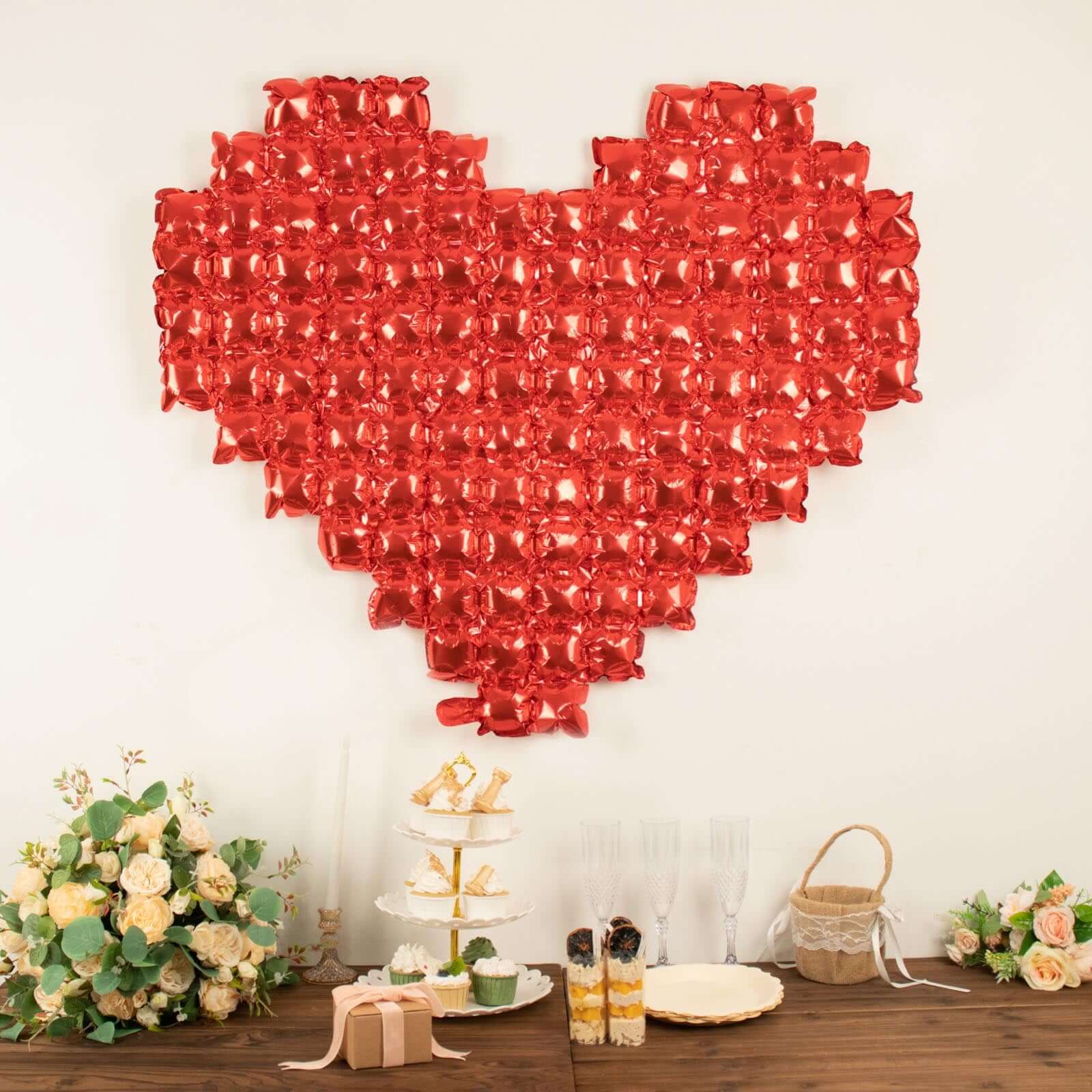 41x36 Metallic Red Giant Heart Mylar Foil Balloon, Photo Backdrop Balloon Quilt