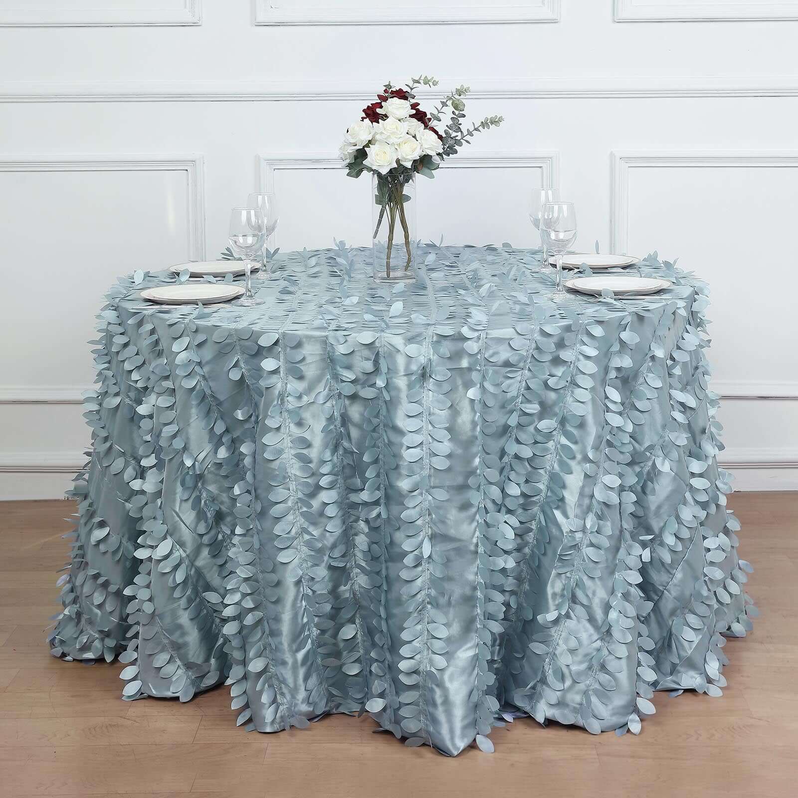 Taffeta 120 Round Tablecloth Dusty Blue | 3D Leaf Petal Design Seamless Table Cover