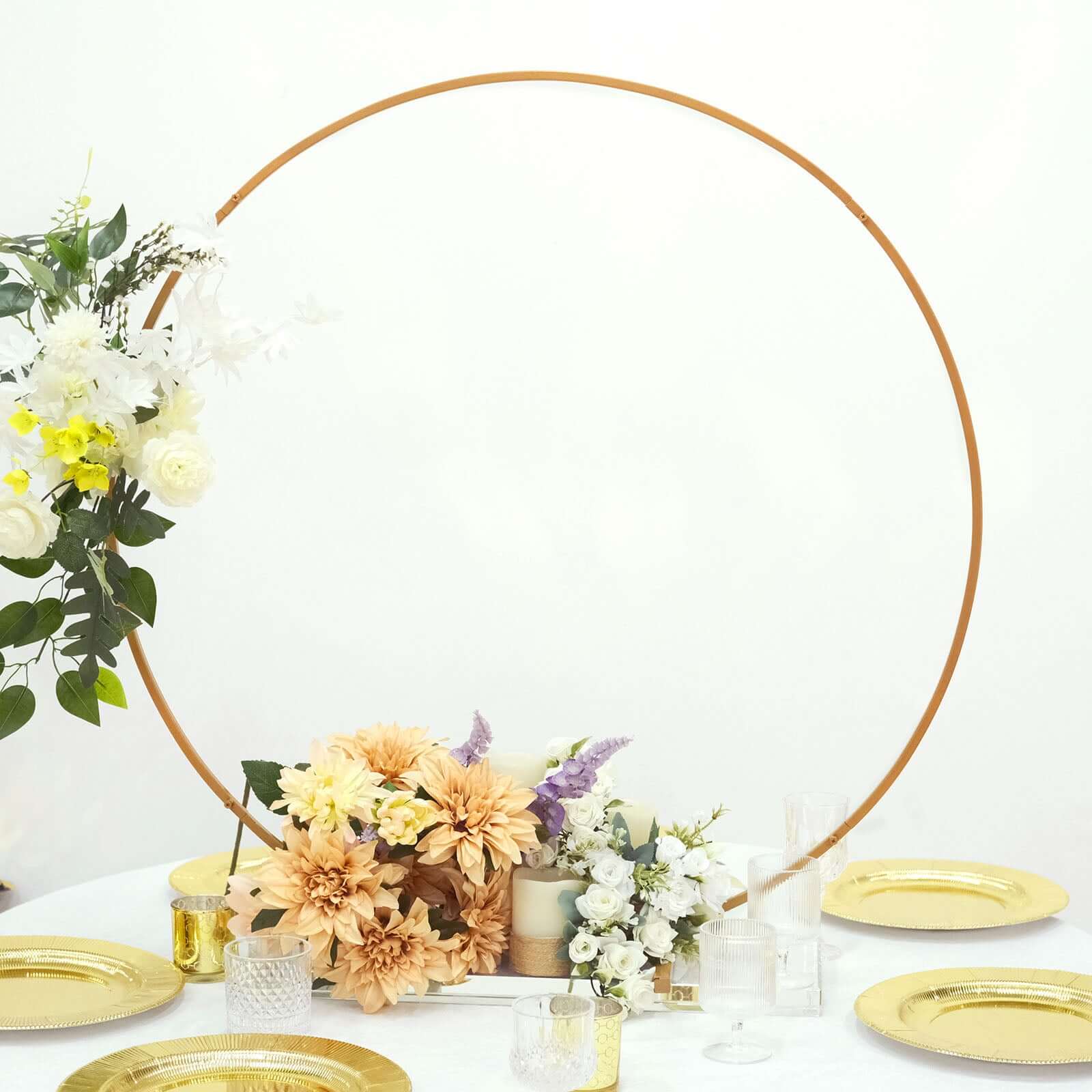 36 Gold Metal Round Hoop Wedding Centerpiece, Self Standing Table Floral Wreath Frame