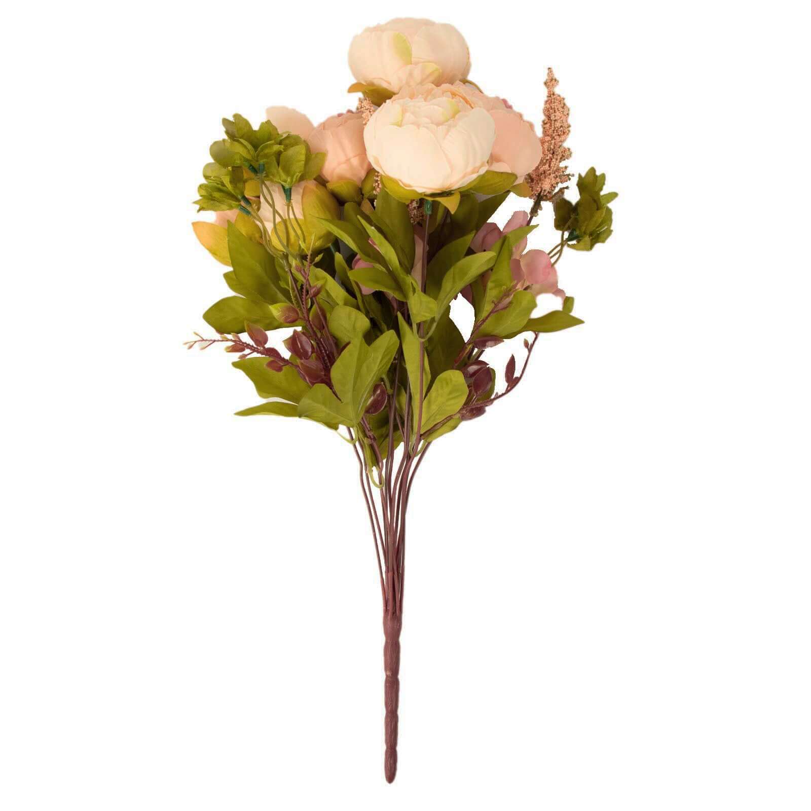 2 Pack 19 Cream Blush Artificial Peony Flower Wedding Bouquets, Faux Silk Flower Arrangements