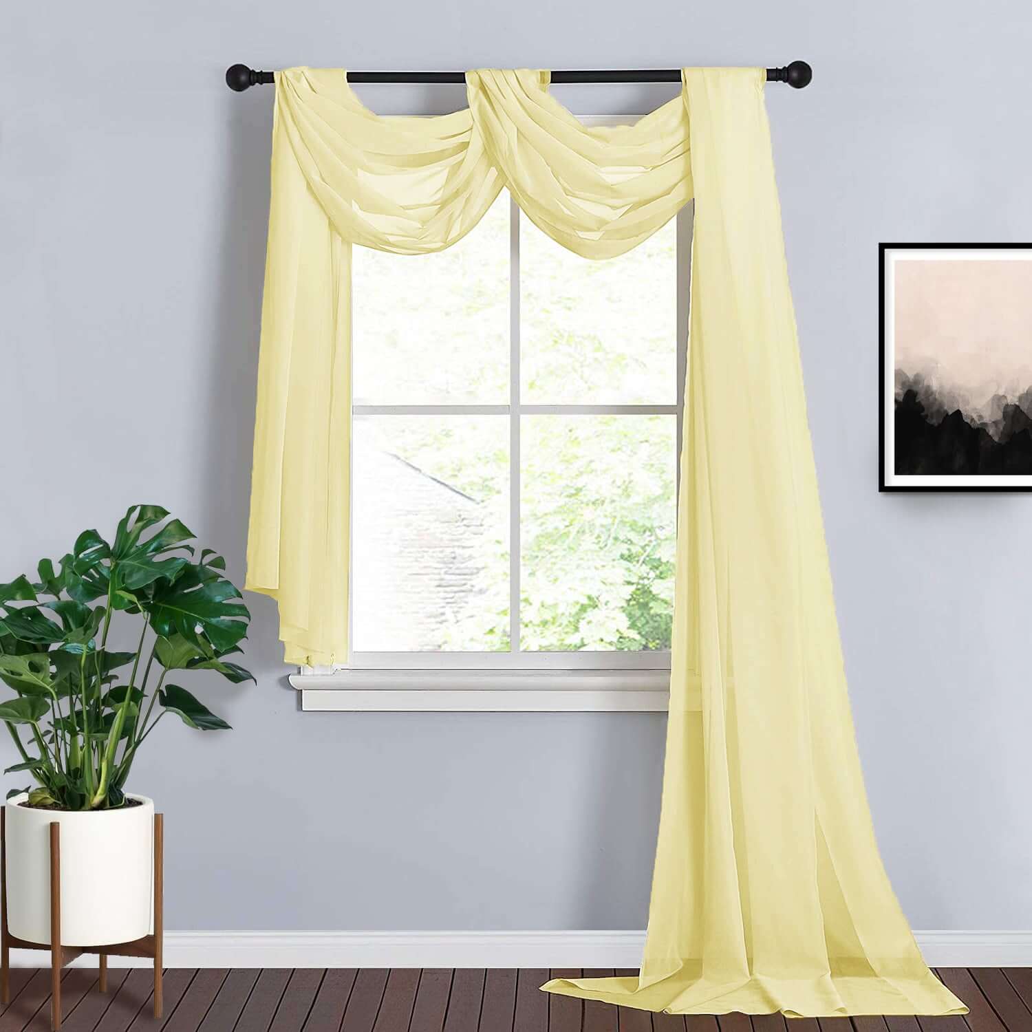 18ft Yellow Sheer Organza Wedding Arch Drapery Fabric, Window Scarf Valance