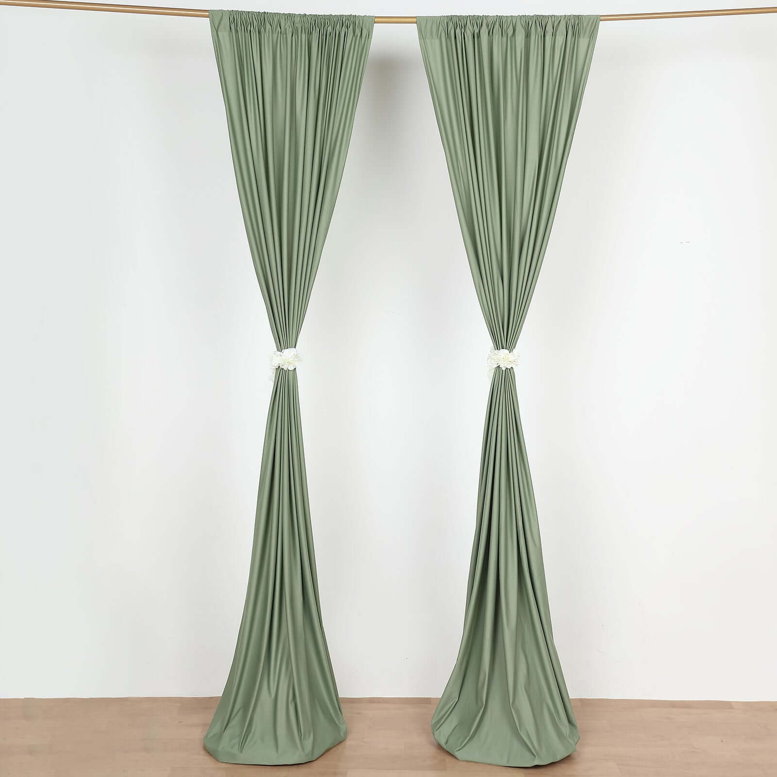 2 Pack Dusty Sage Green Scuba Polyester Event Curtain Drapes, Durable Flame Resistant Backdrop Event Panels Wrinkle Free with Rod Pockets - 10ftx10ft