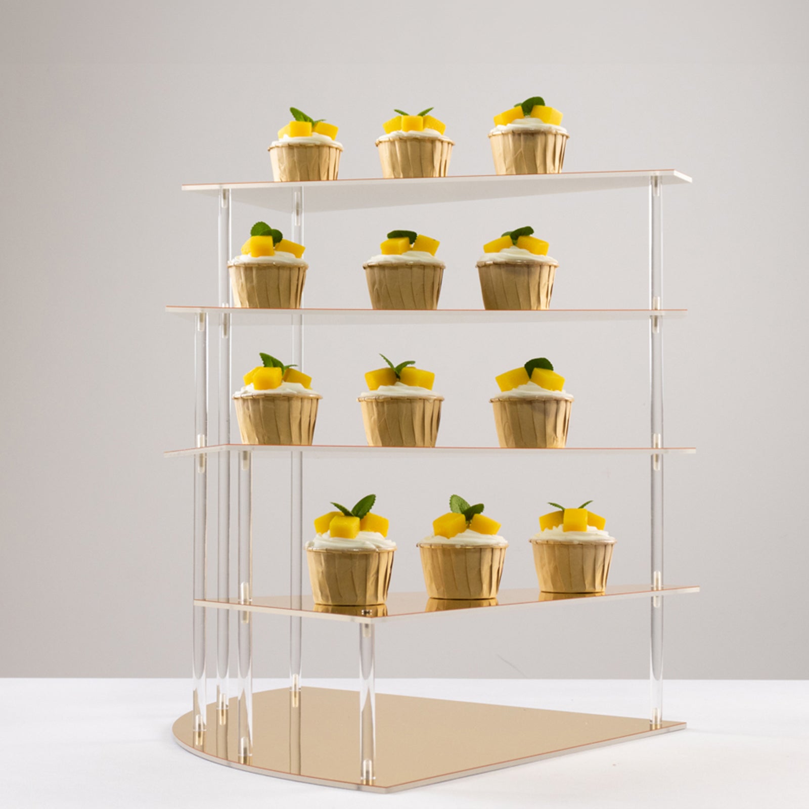 4-Tier Acrylic Cupcake Display Stand Gold Spiral Stairway Design - Stylish Reusable Multi Level Serving Tray Organizer Shelf Riser for Dessert Perfume Retail Jewelry & Collectibles 17