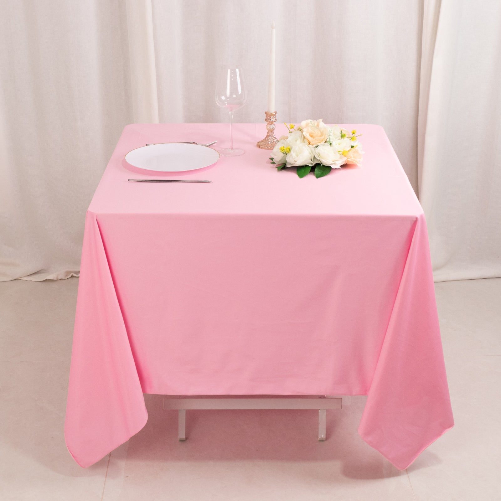 Premium Scuba Square 70x70 Tablecloth Pink - Wrinkle Free & Stain Resistant Table Cover