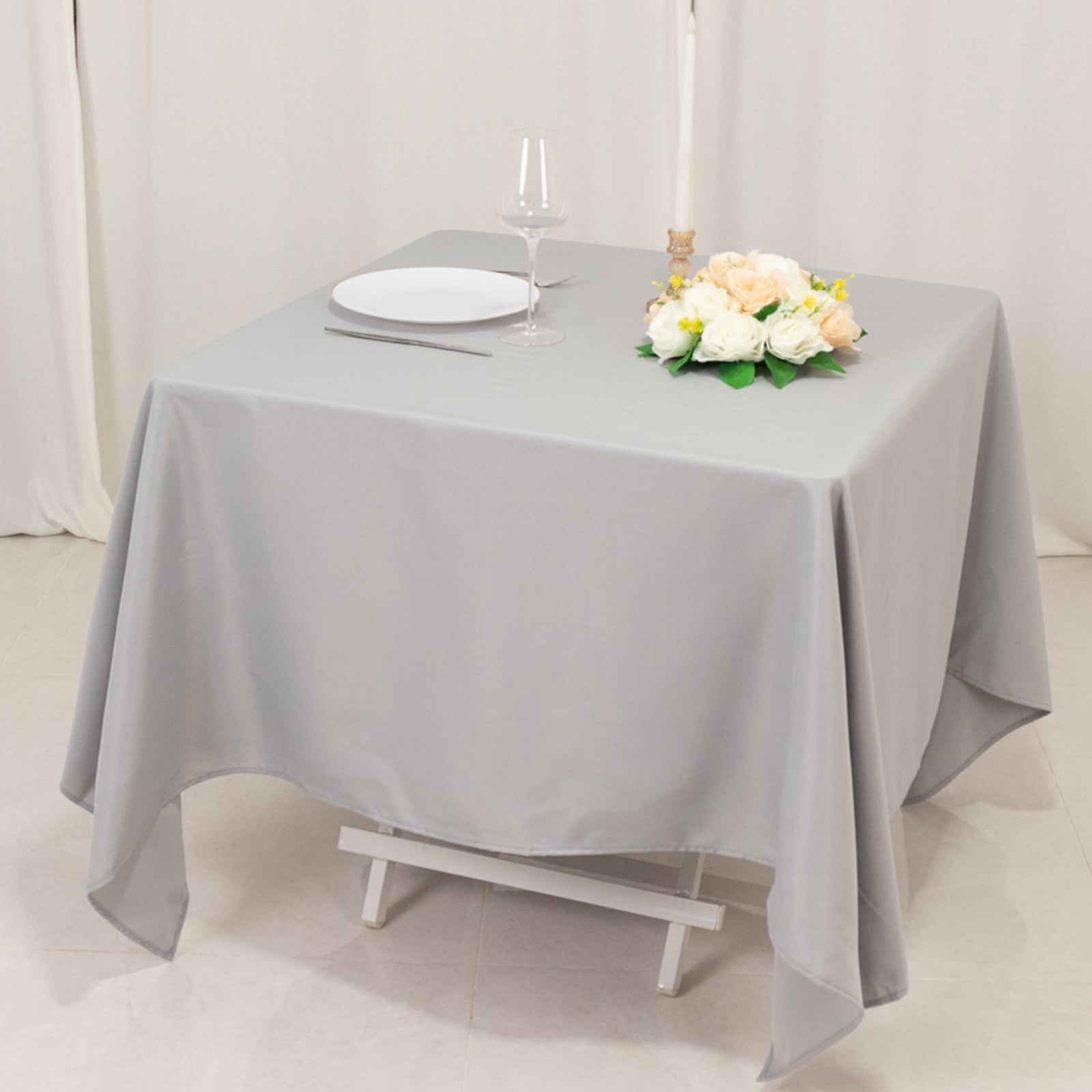 Premium Polyester Square Tablecloth 70x70 Silver 220GSM Wrinkle-Resistant Table Cover