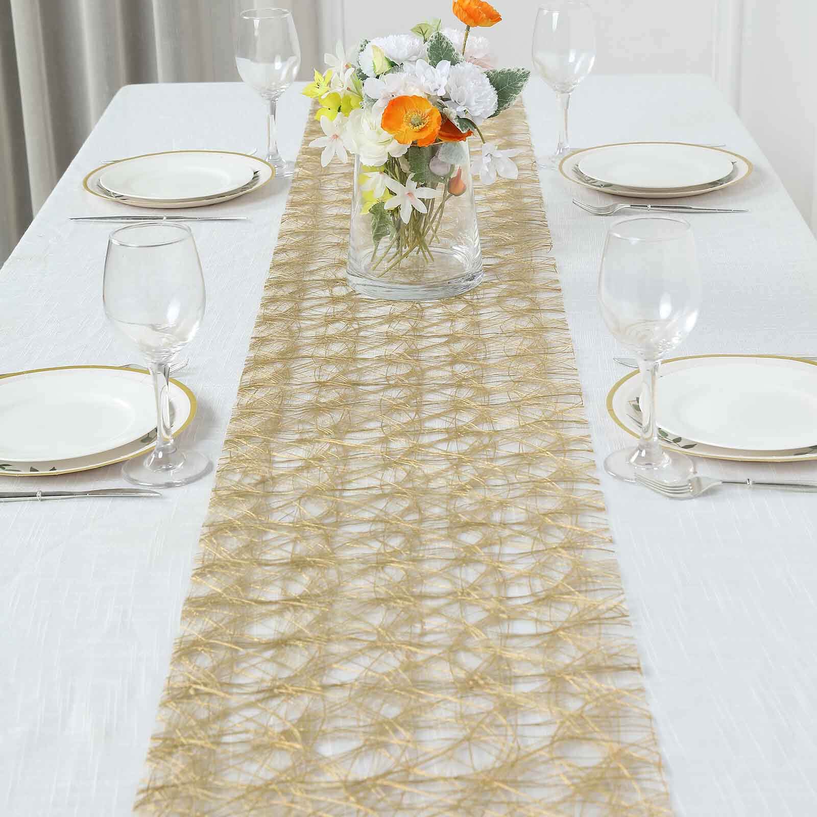 Polyester 12x108 Table Runner Metallic Gold Disposable Non-Woven Fiber Roll - Stylish & Chic Table Decor