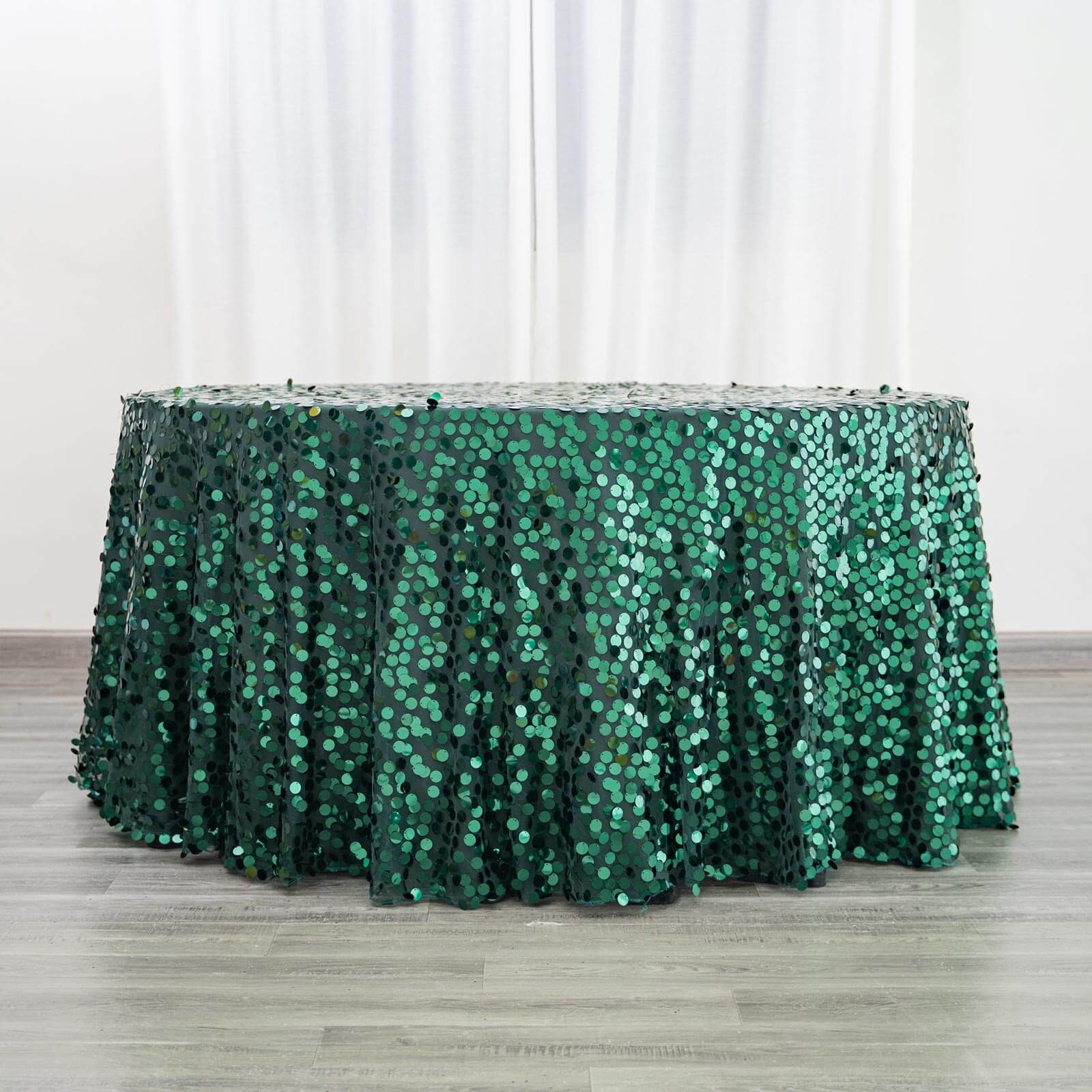 Sequin 120 Round Tablecloth Hunter Emerald Green - Seamless Big Payette Table Cover