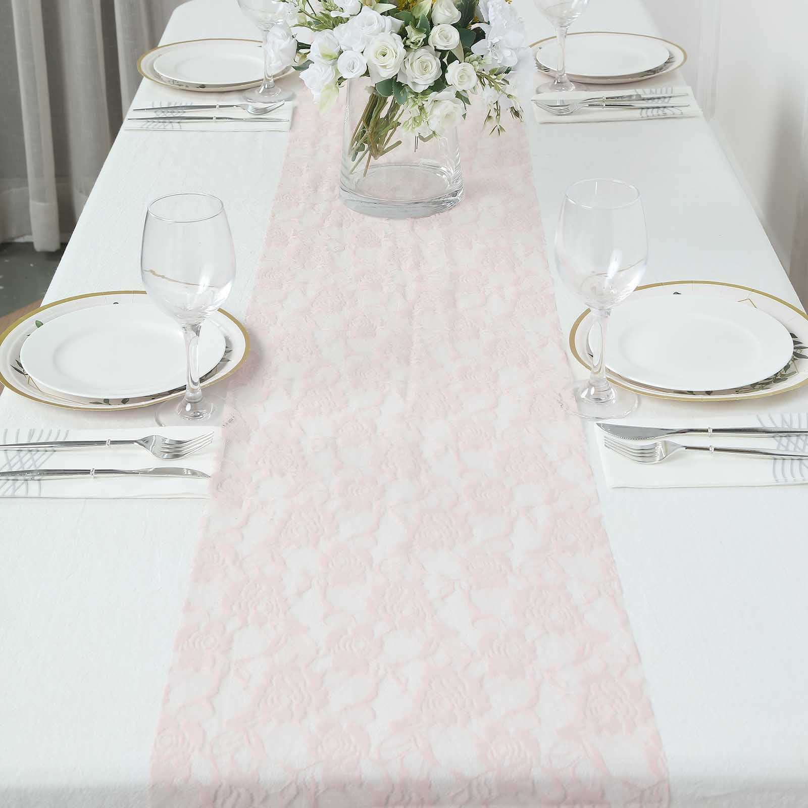 Lace 12x108 Table Runner Blush - Vintage Rose Pattern Table Decor