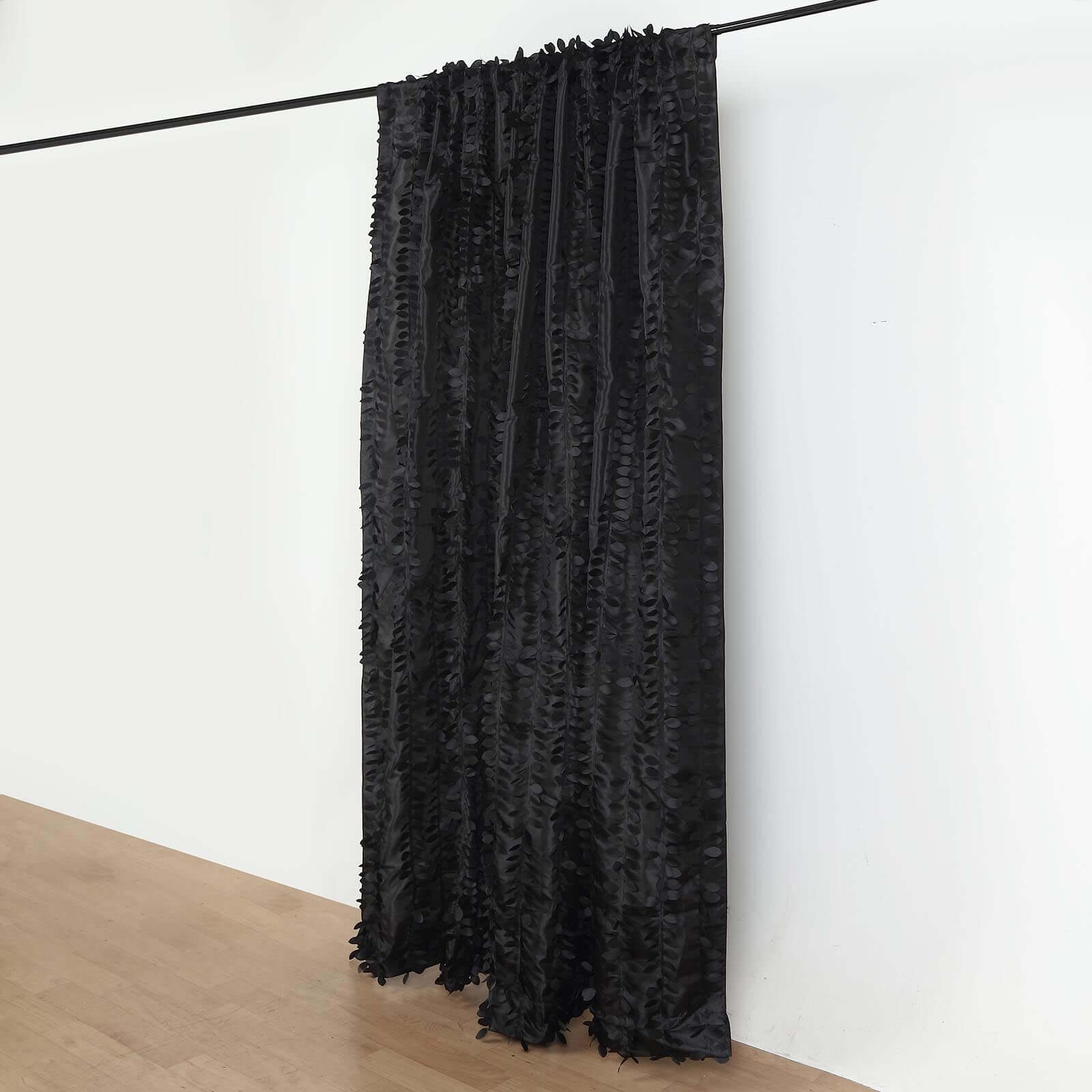 8ftx8ft Black 3D Leaf Petal Taffeta Event Curtain Drapes, Backdrop Event Panel With Rod Pocket