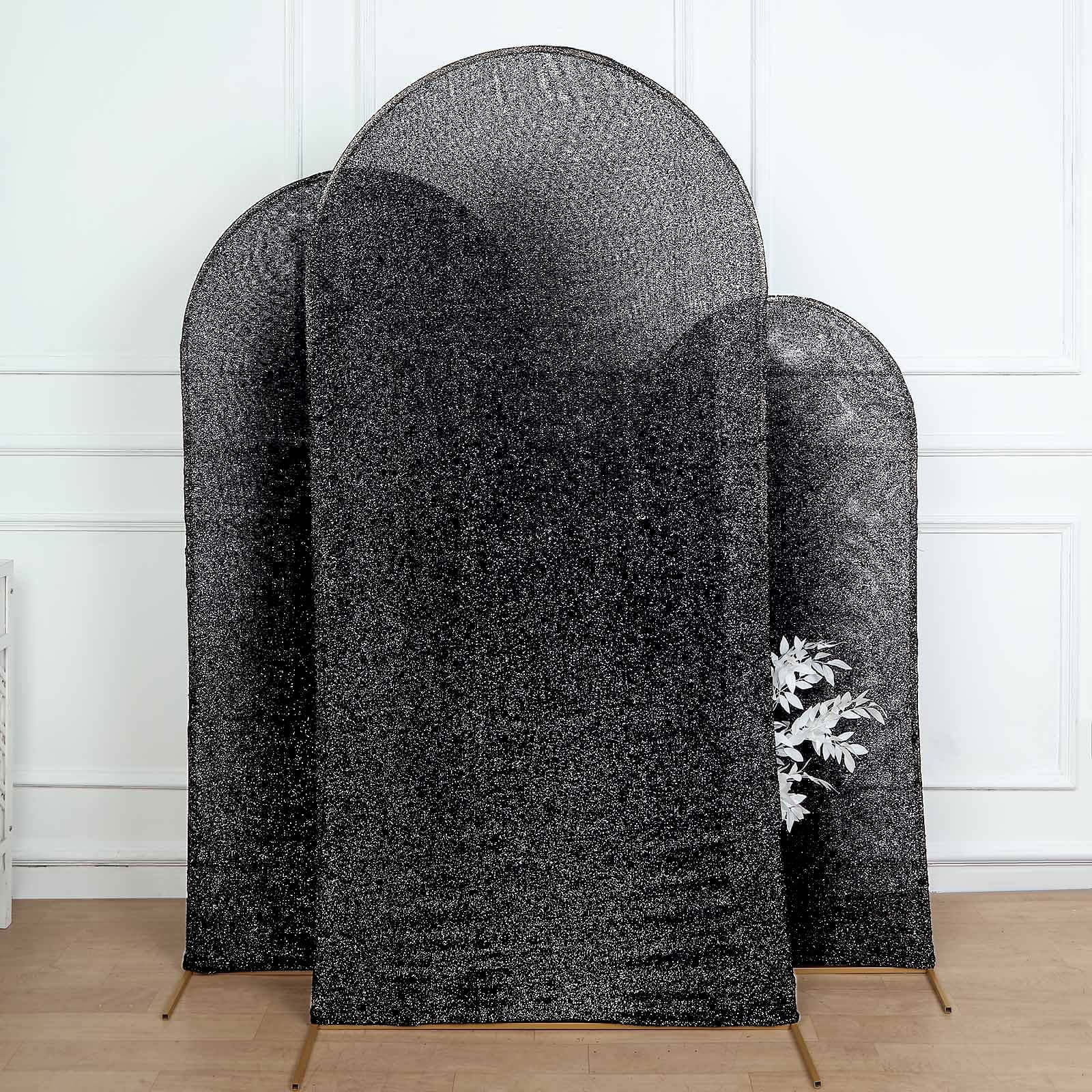 7ft Black Shimmer Tinsel Spandex Chiara Backdrop Stand Cover For Fitted Round Top Wedding Arch