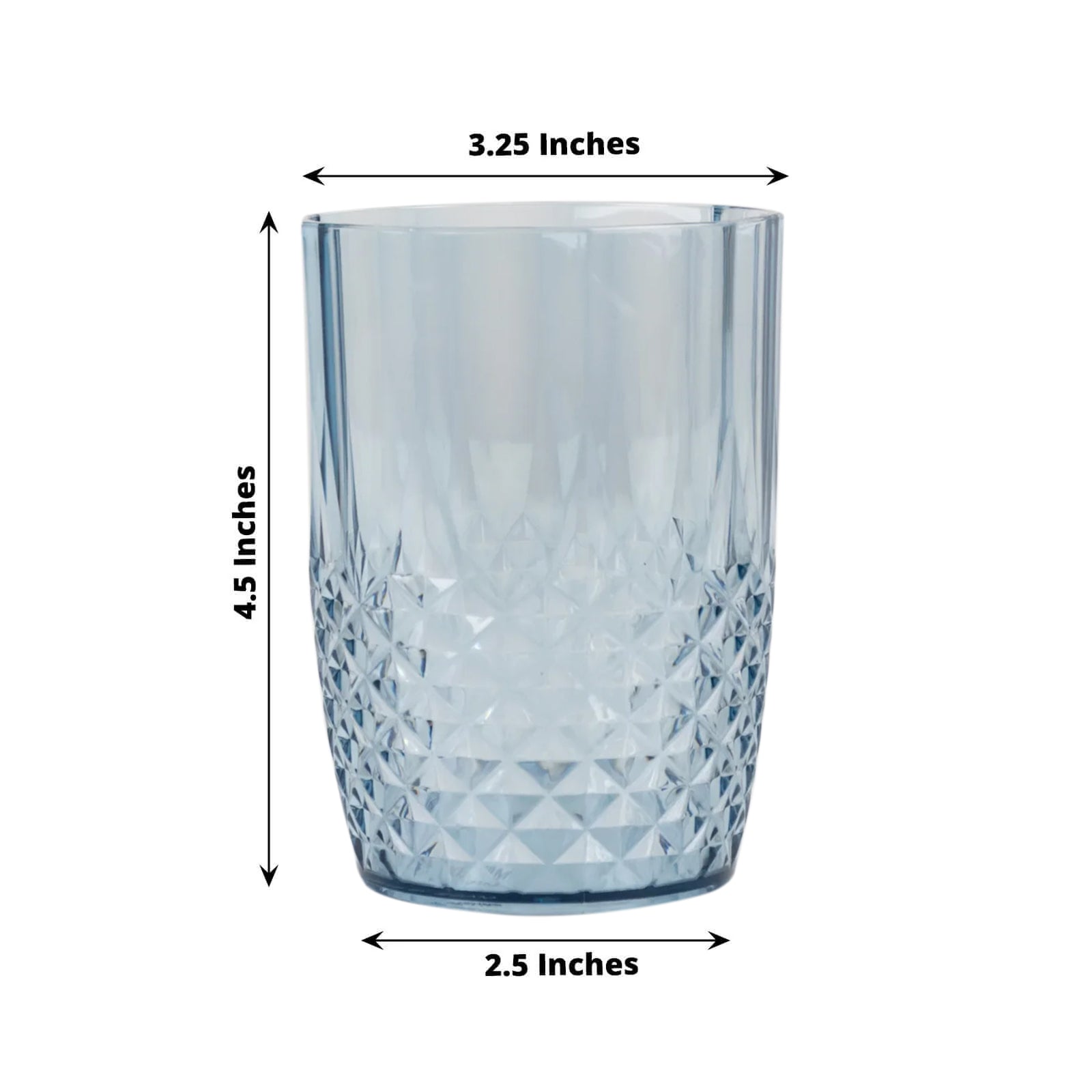 6-Pack Plastic Short Tumblers Dusty Blue Transparent Crystal Cut Style - Reusable All-Purpose Glasses 16oz