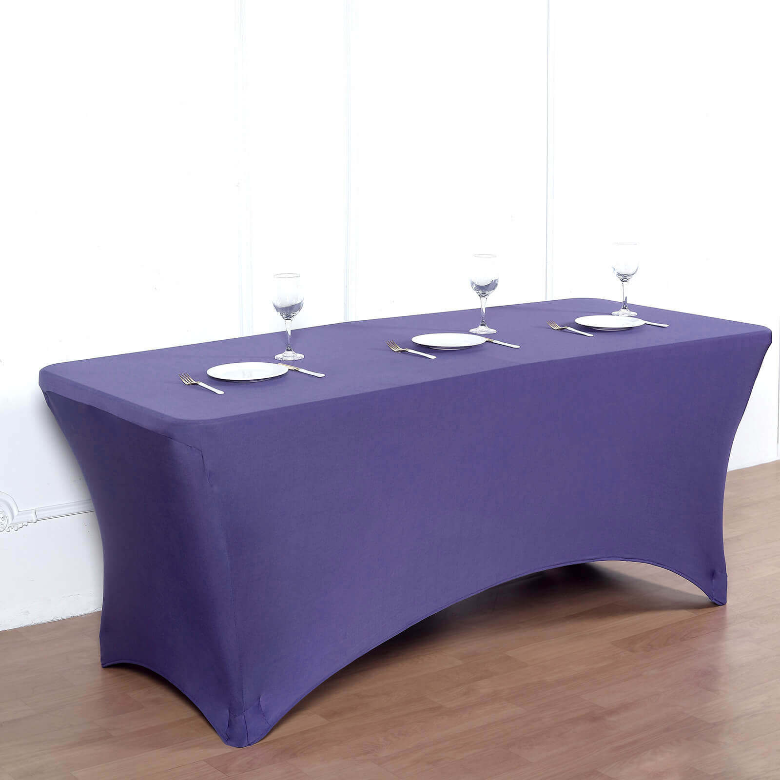 Stretch Spandex 96x30 Rectangle Table Cover Purple - Durable Form-Fitting Tablecloth