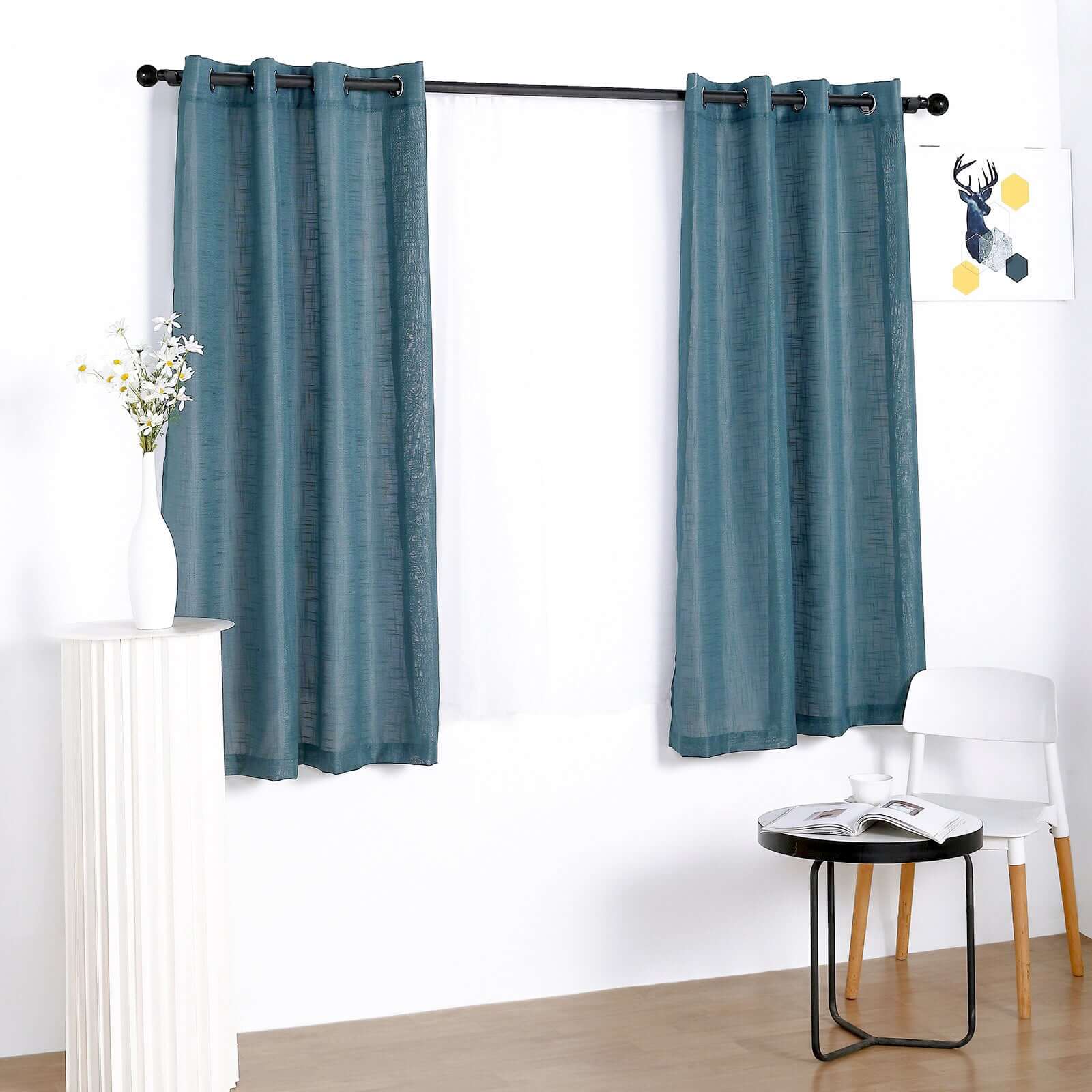 2 Pack Handmade Light Blue Faux Linen Curtains 52x64, Curtain Panels With Chrome Grommets