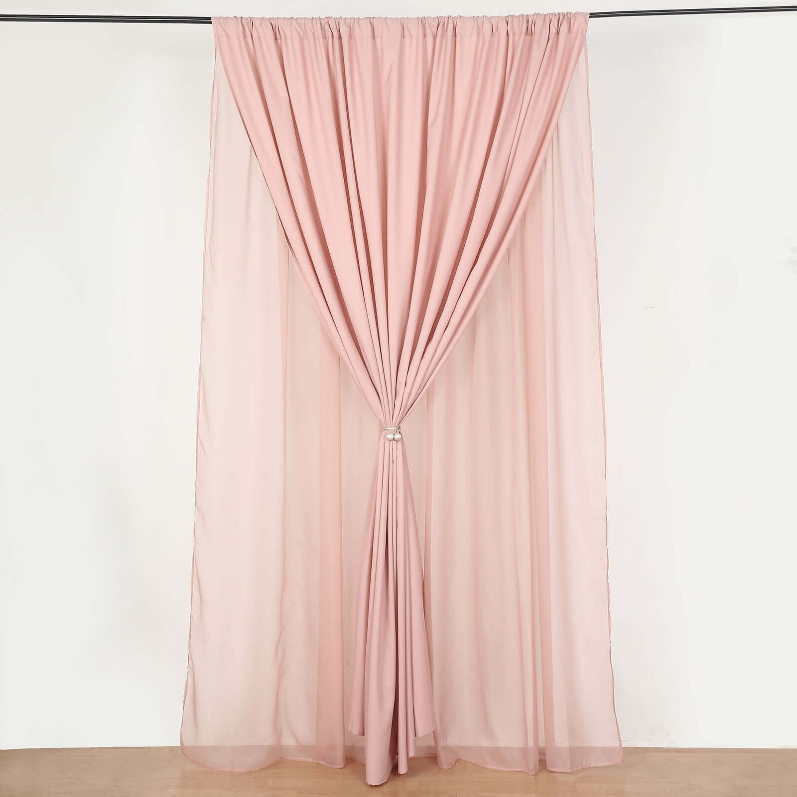 Dusty Rose Chiffon Polyester Event Curtain Drapes, Dual Layer Divider Backdrop Curtain Panels with Rod Pockets - 10ftx10ft