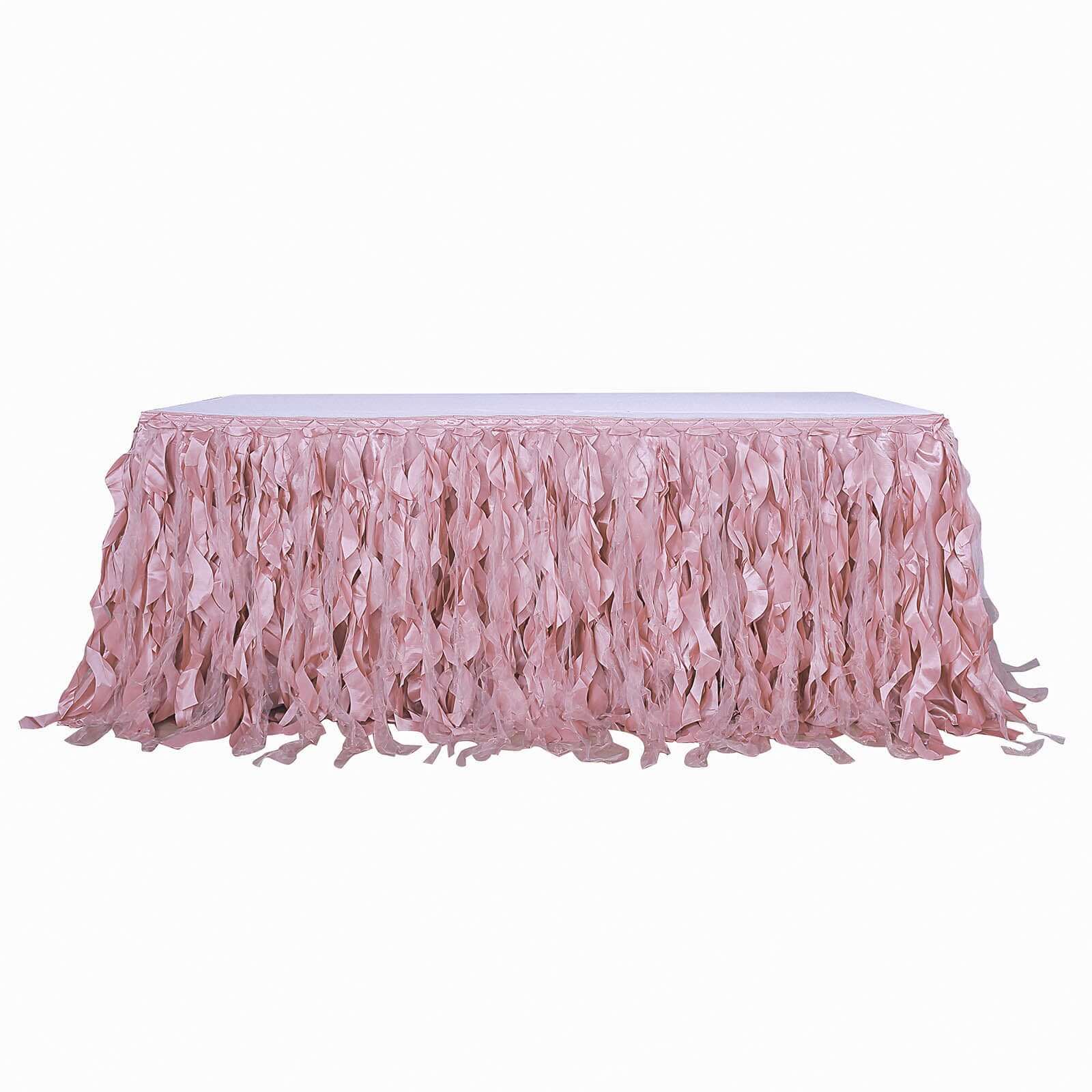 Taffeta 14ft Table Skirt Dusty Rose - Cascading Curly Willow Style Table Cover