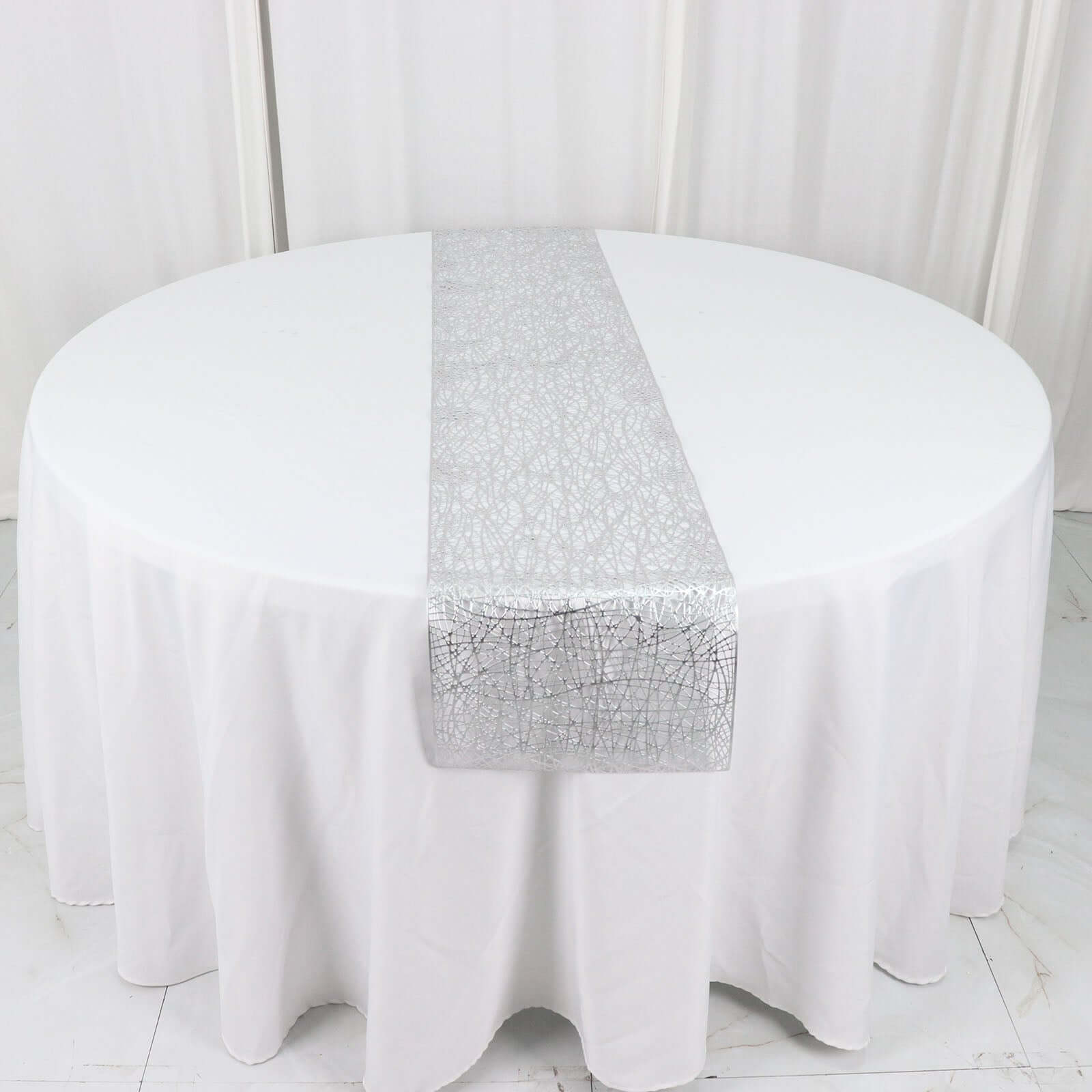 Plastic Woven Vinyl 13x6ft Table Runner Metallic Silver - Non-Slip & Reversible Tabletop Decor