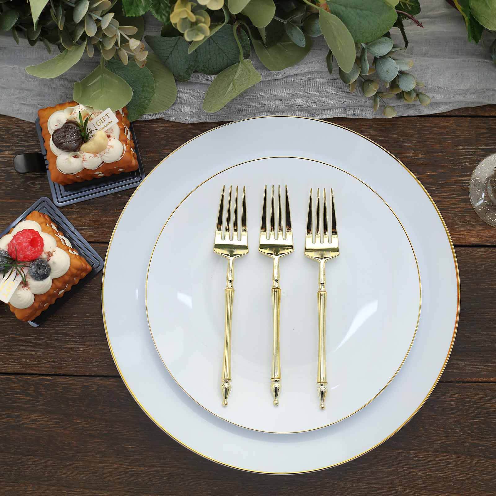 24-Pack Plastic Dessert Forks with Roman Column Handle Gold - European Style Disposable Utensils 6