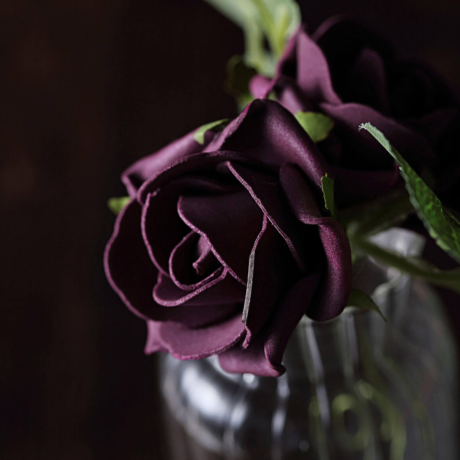 24 Roses 2 Eggplant Artificial Foam Flowers With Stem Wire and Leaves