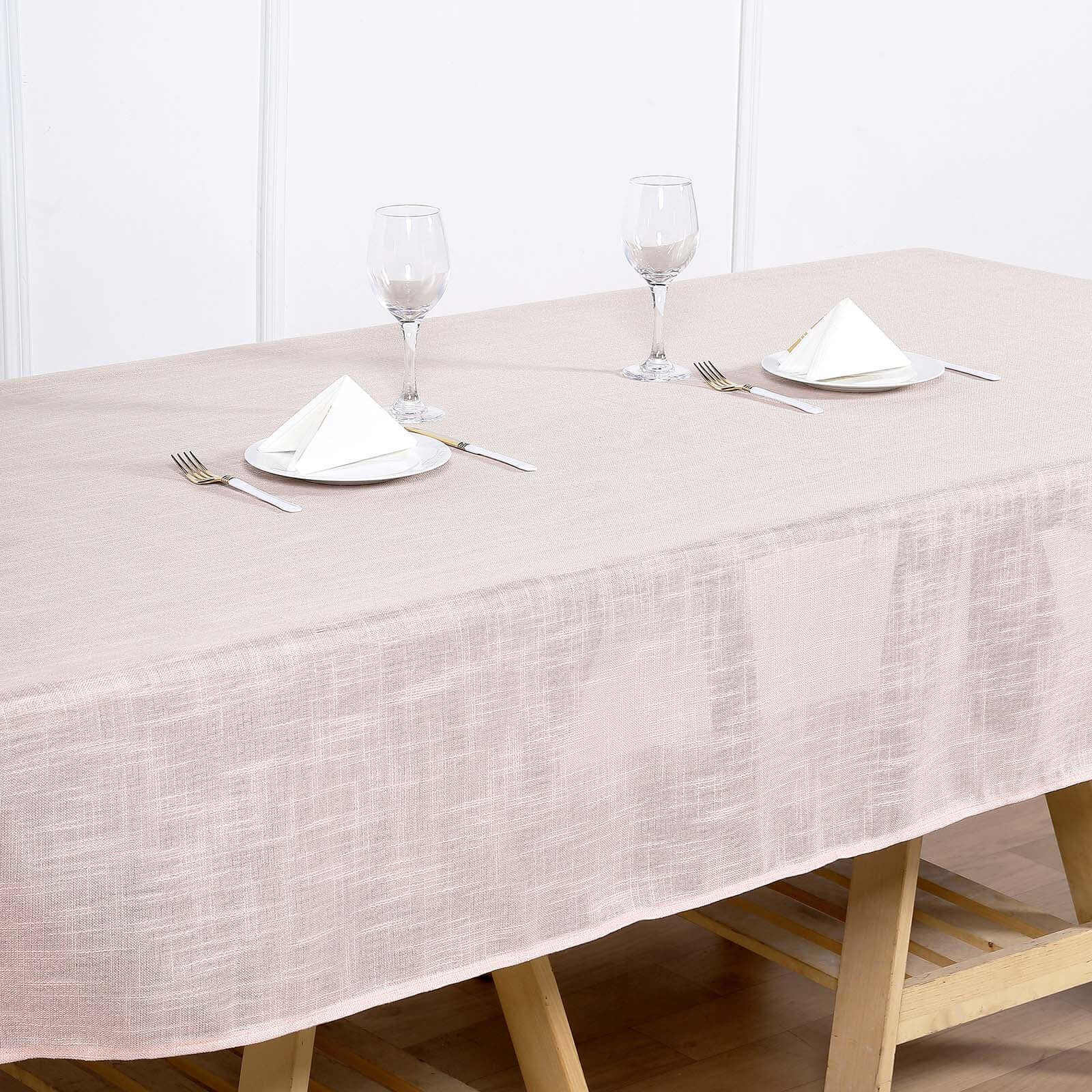 Faux Linen 60x102 Rectangular Tablecloth Blush - Slubby Textured & Wrinkle Resistant Table Cover