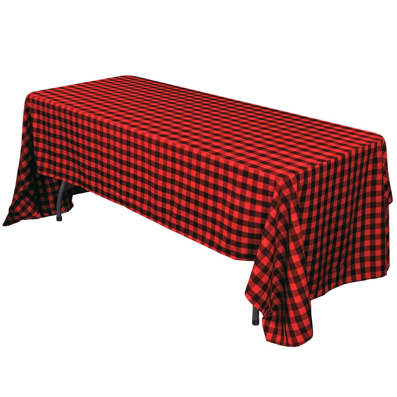 Polyester 60x102 Rectangle Tablecloth Black/Red - Checkered Buffalo Plaid Design for Everyday Use