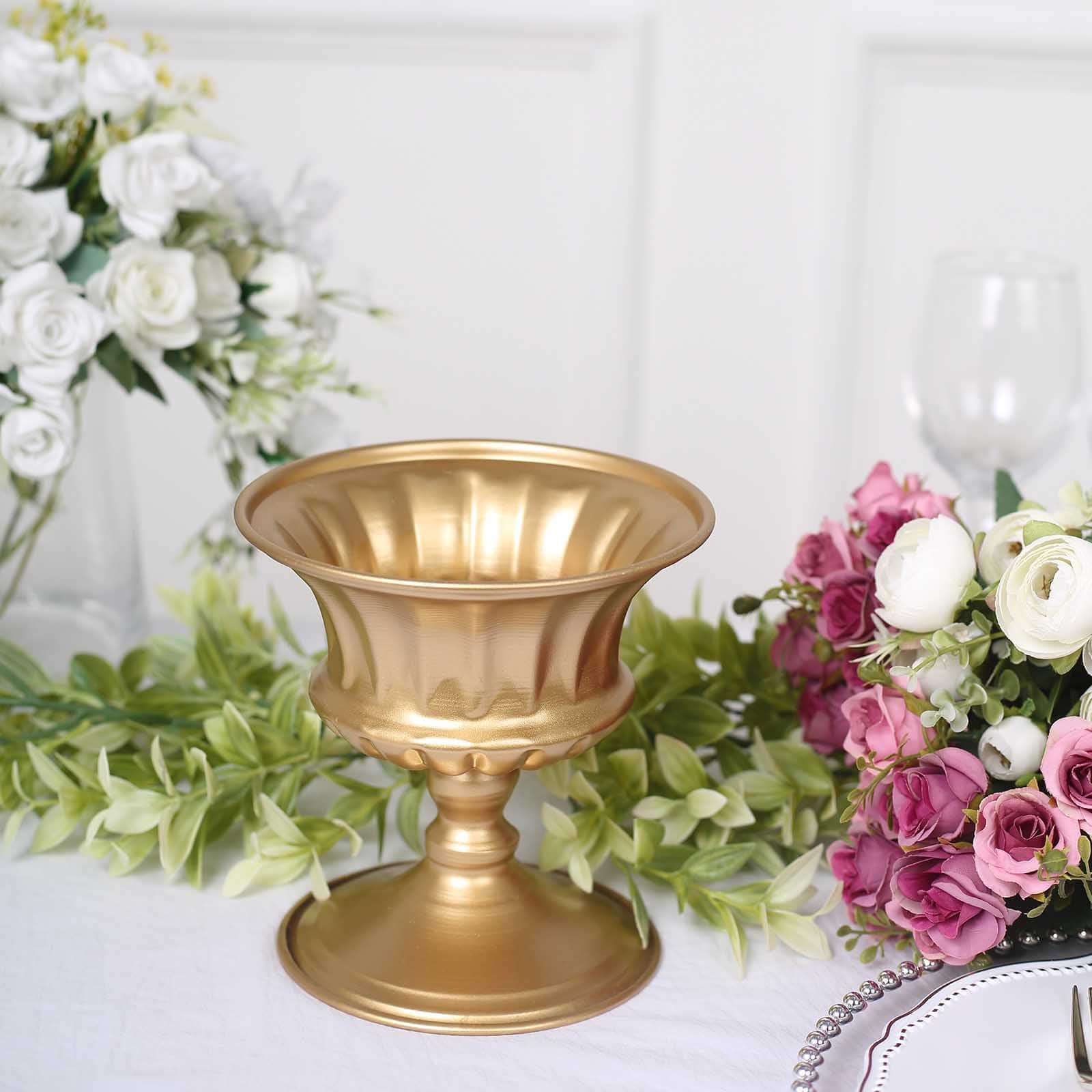 2-Pack Metal Pedestal Flower Vases Roman Style Gold - Sophisticated Mini Compote Vase for Table Settings 6