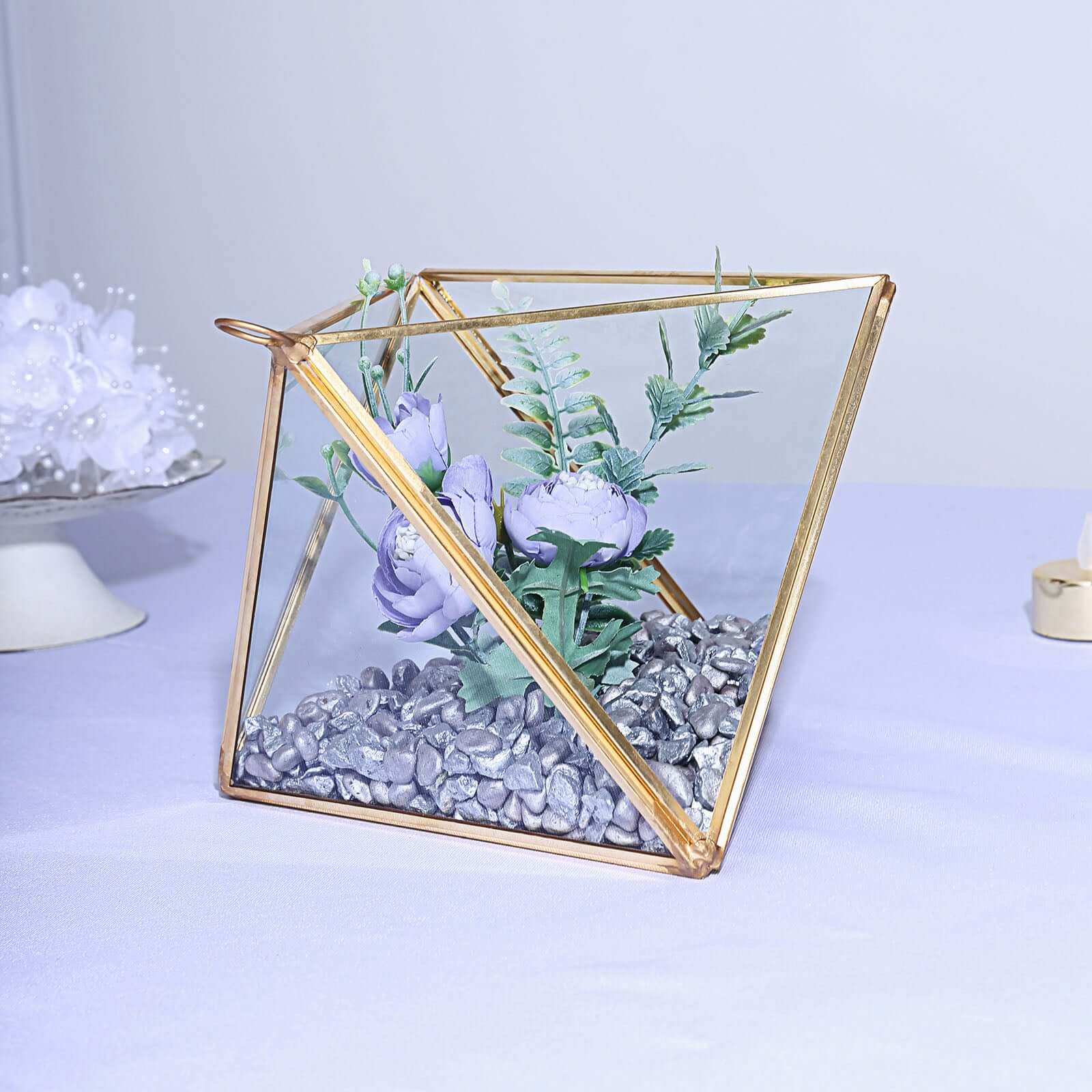 Glass Terrarium Hanging Diamond Prism Design Metal Gold - Geometric Holder for Air Plants & Displays 9