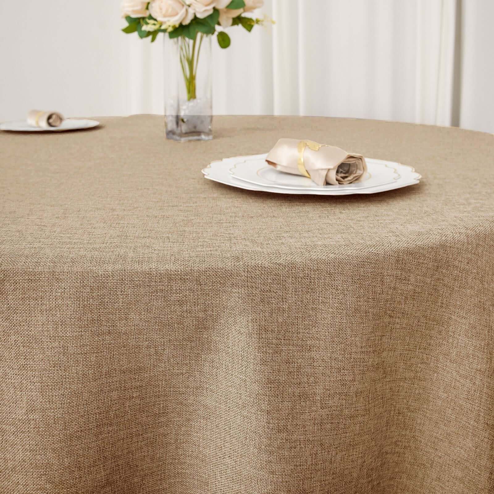 Faux Burlap Jute 120 Round Tablecloth Natural - Rustic Seamless Event Table Linen