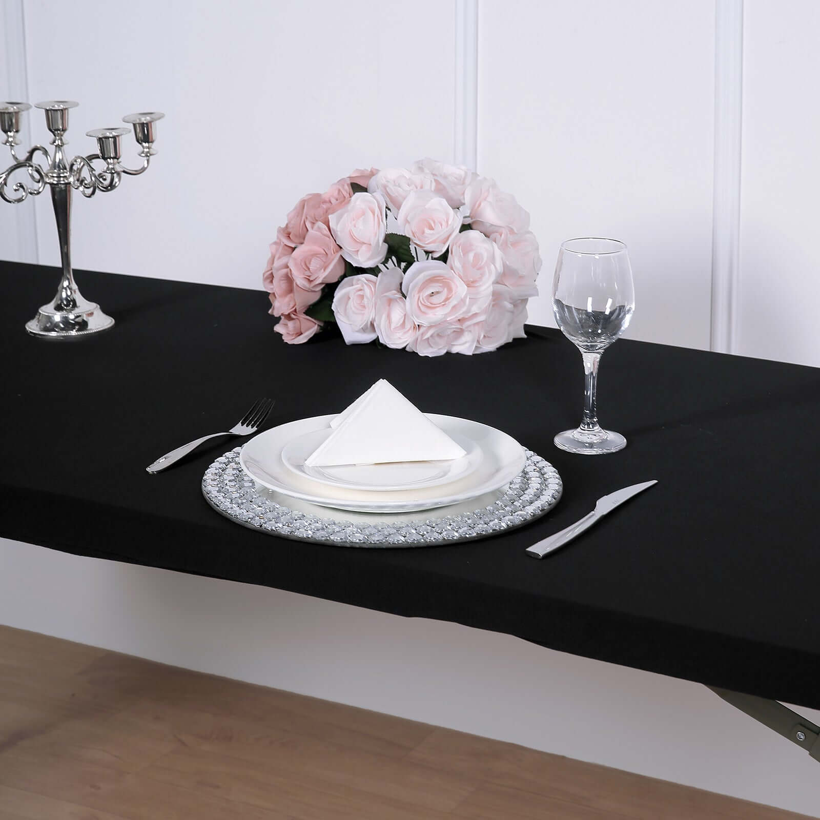 Stretch Spandex 72x30 Rectangle Tablecloth Top Cover Black - Durable Fitted Table Topper Cap