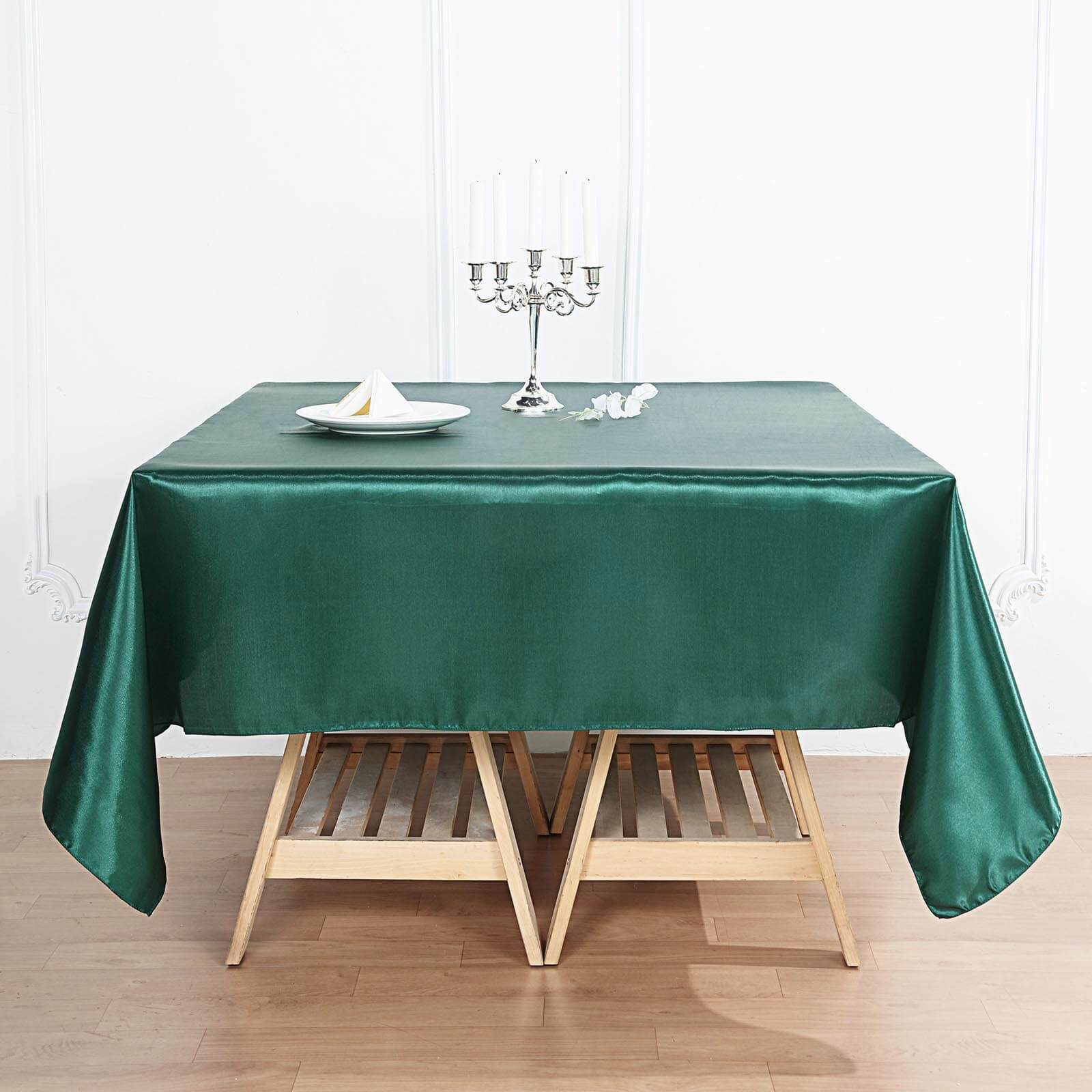 Satin 72x72 Table Overlay Square Tablecloth Hunter Emerald Green - Smooth Finish Table Cover