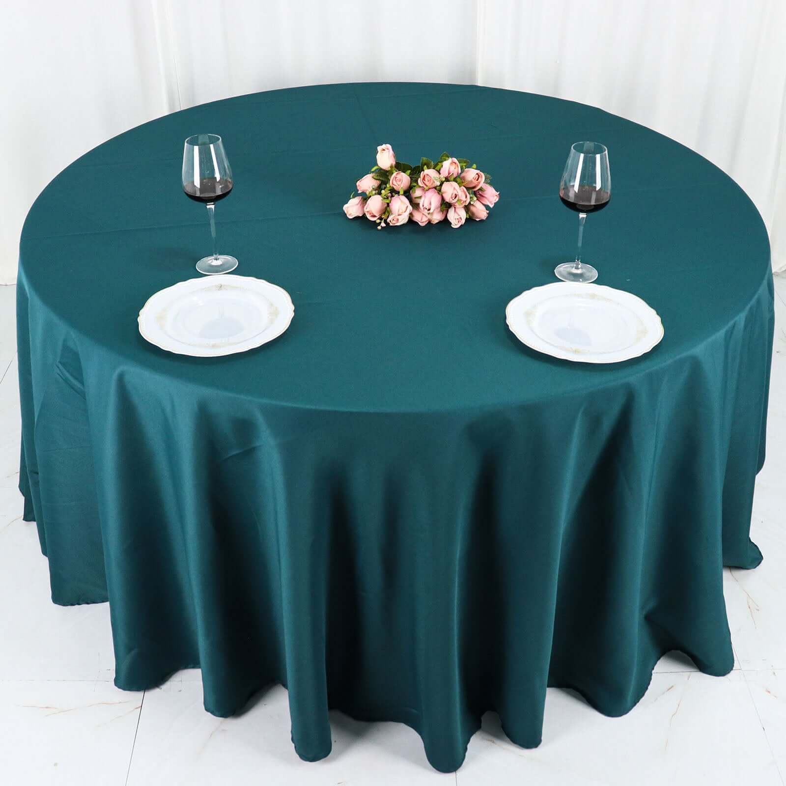 Polyester 120 Round Tablecloth Peacock Teal - Seamless Wrinkle-Resistant Table Cover