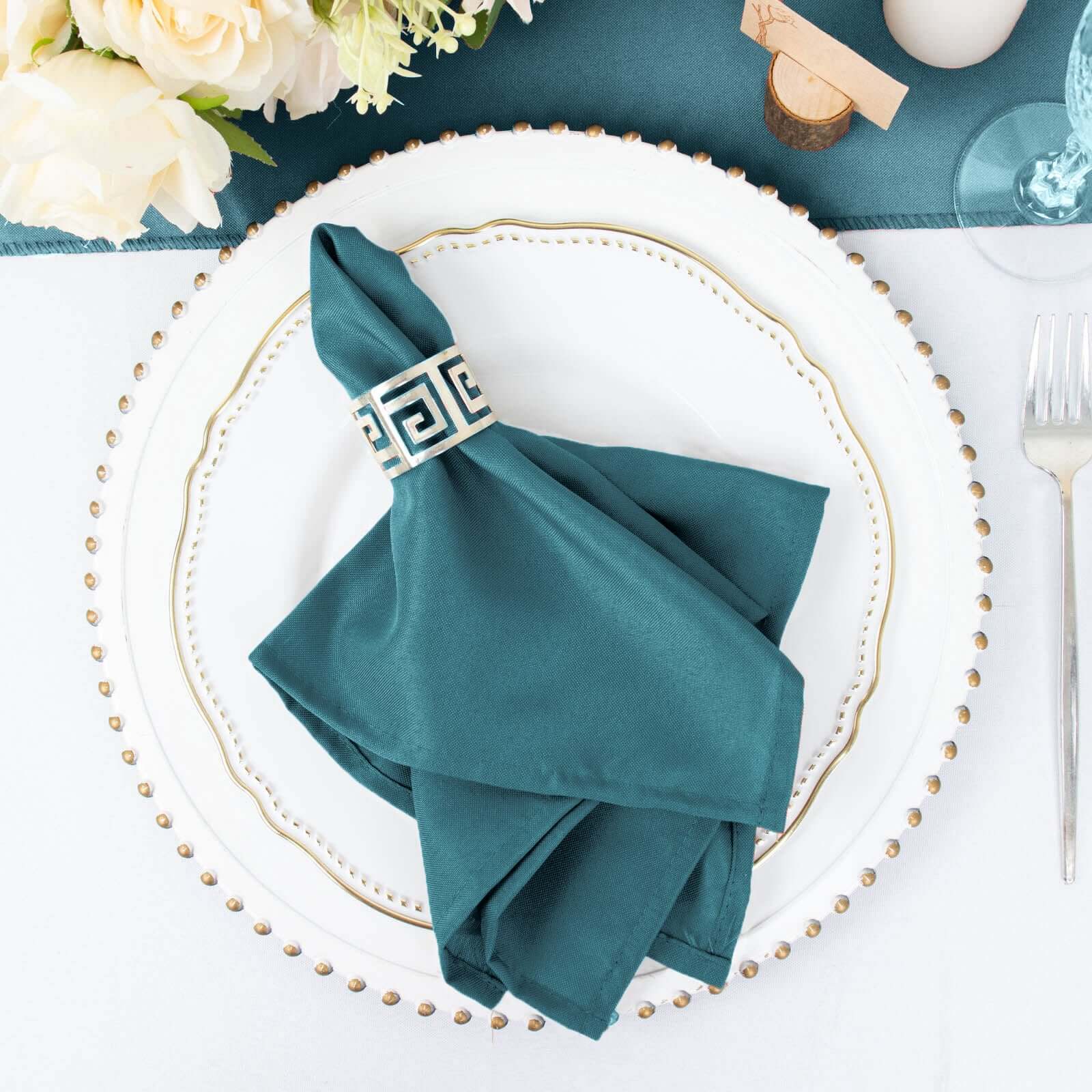 5 Pack Polyester 17x17 Napkins Peacock Teal - Durable & Wrinkle Resistant Dinner Napkins