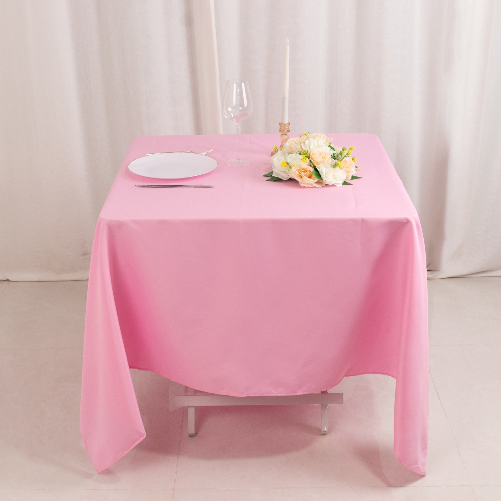 Premium Polyester Square Tablecloth 70x70 Pink 220GSM Wrinkle-Resistant Table Cover