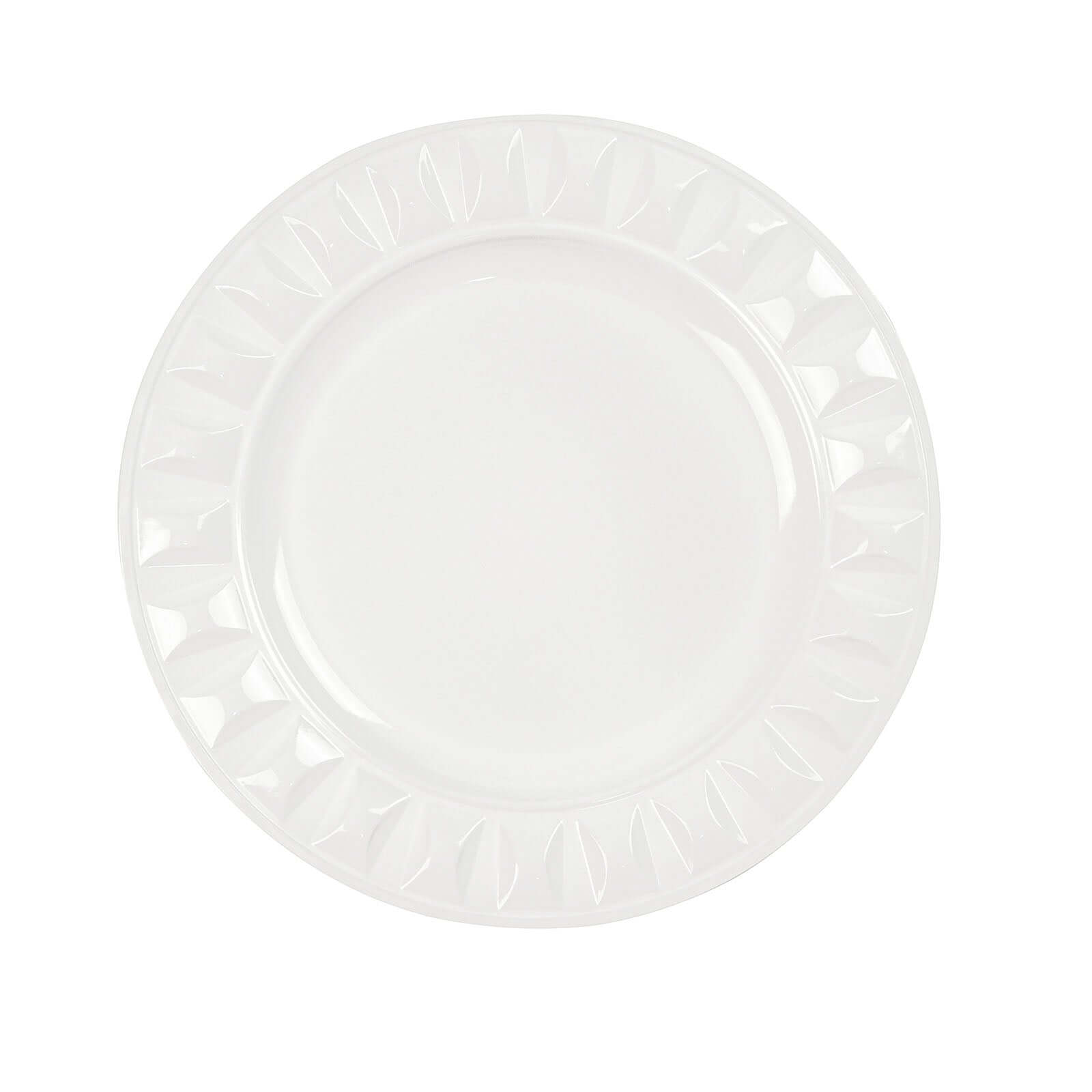 6-Pack Plastic Round Charger Plates 13 in White with Bejeweled Rim, Luxe Decorative Dinner Party Charger Tableware