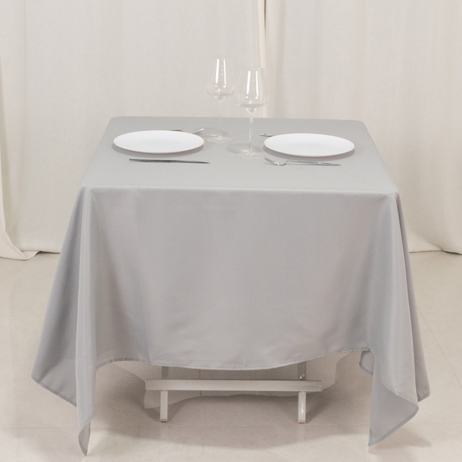 Premium Polyester Square Tablecloth 70x70 Silver 220GSM Wrinkle-Resistant Table Cover